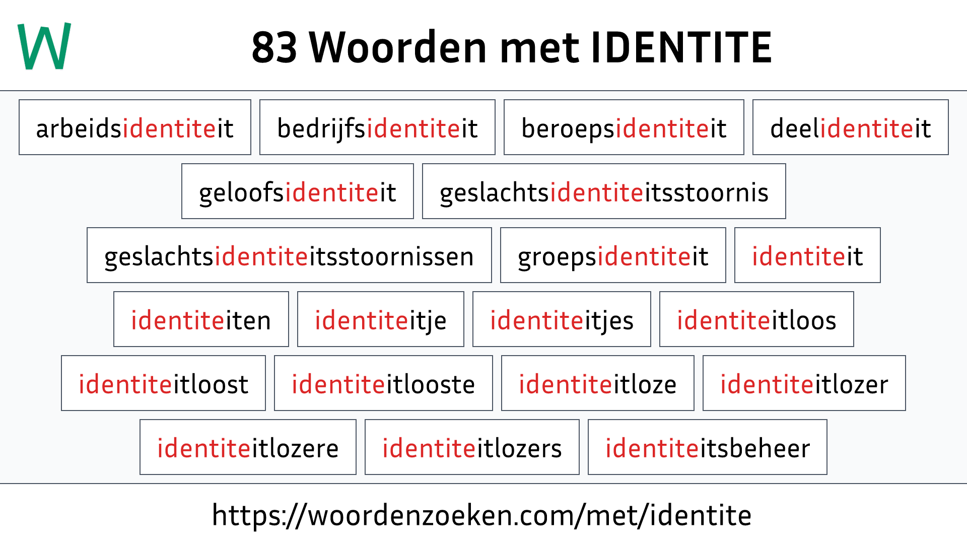 Woorden met IDENTITE