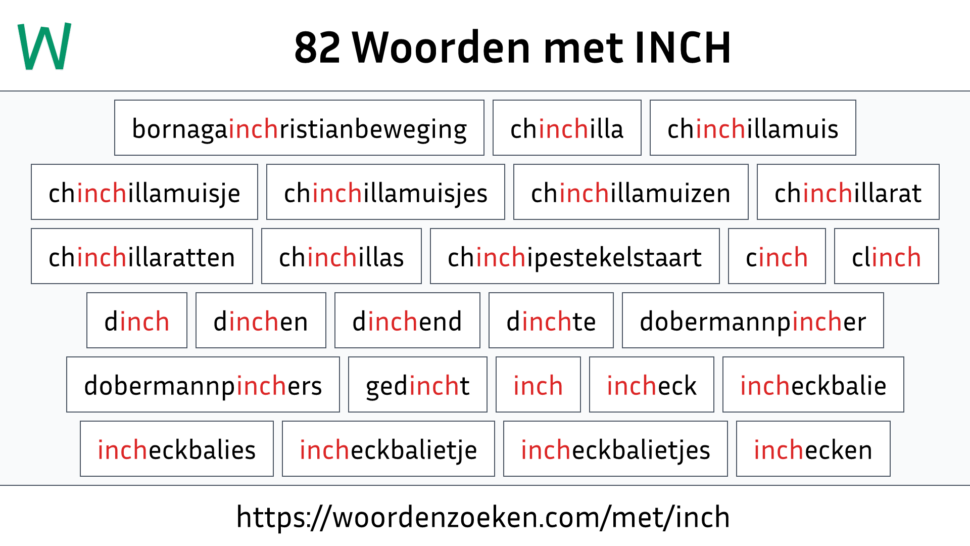 Woorden met INCH