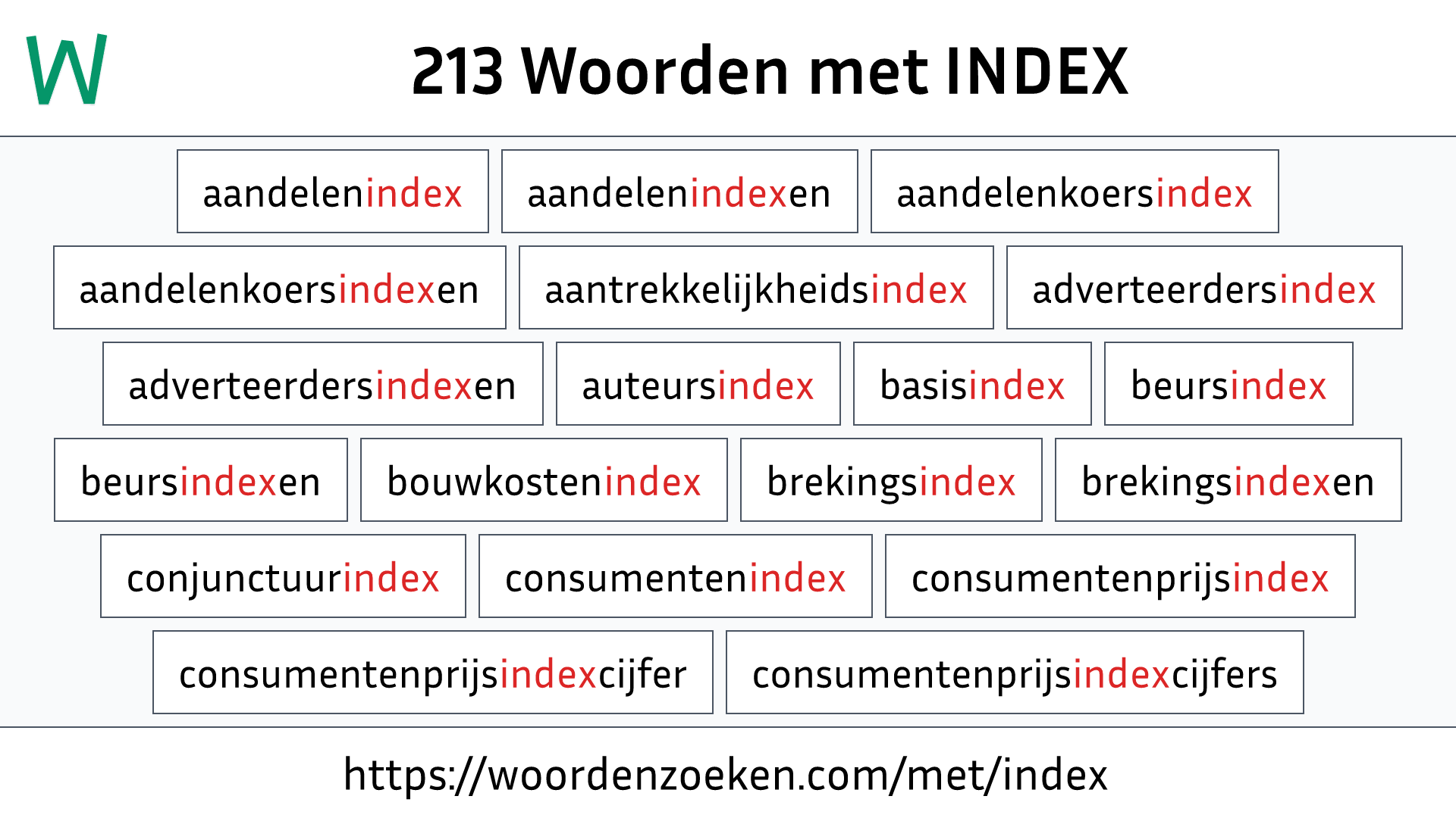 Woorden met INDEX