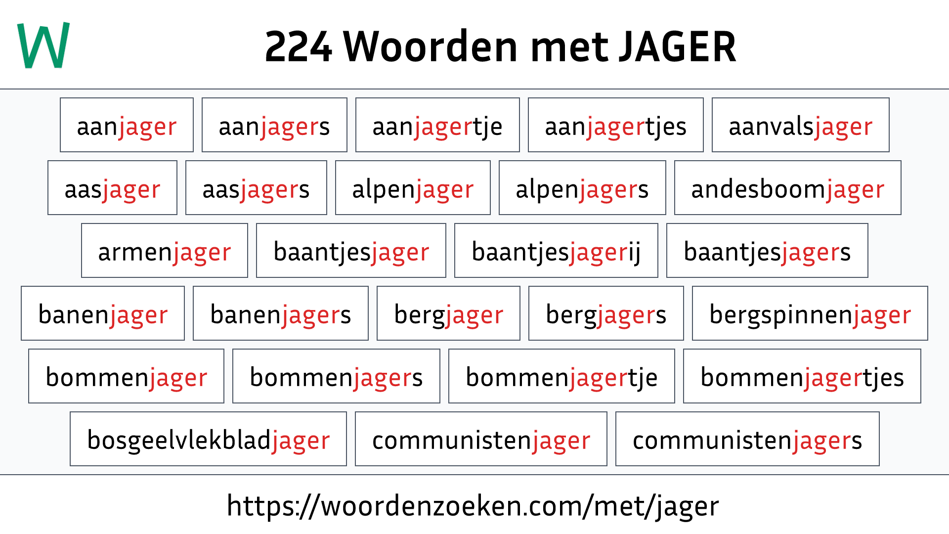 Woorden met JAGER