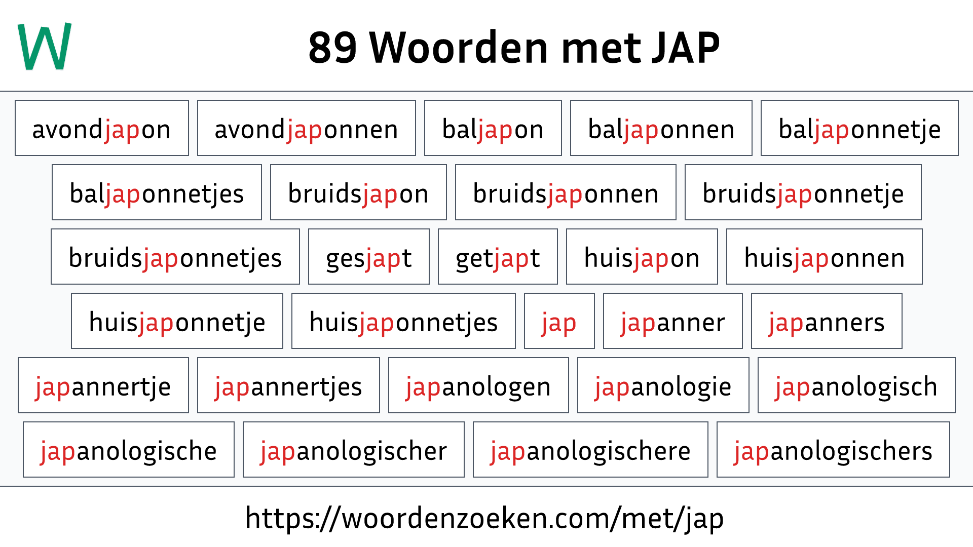 Woorden met JAP