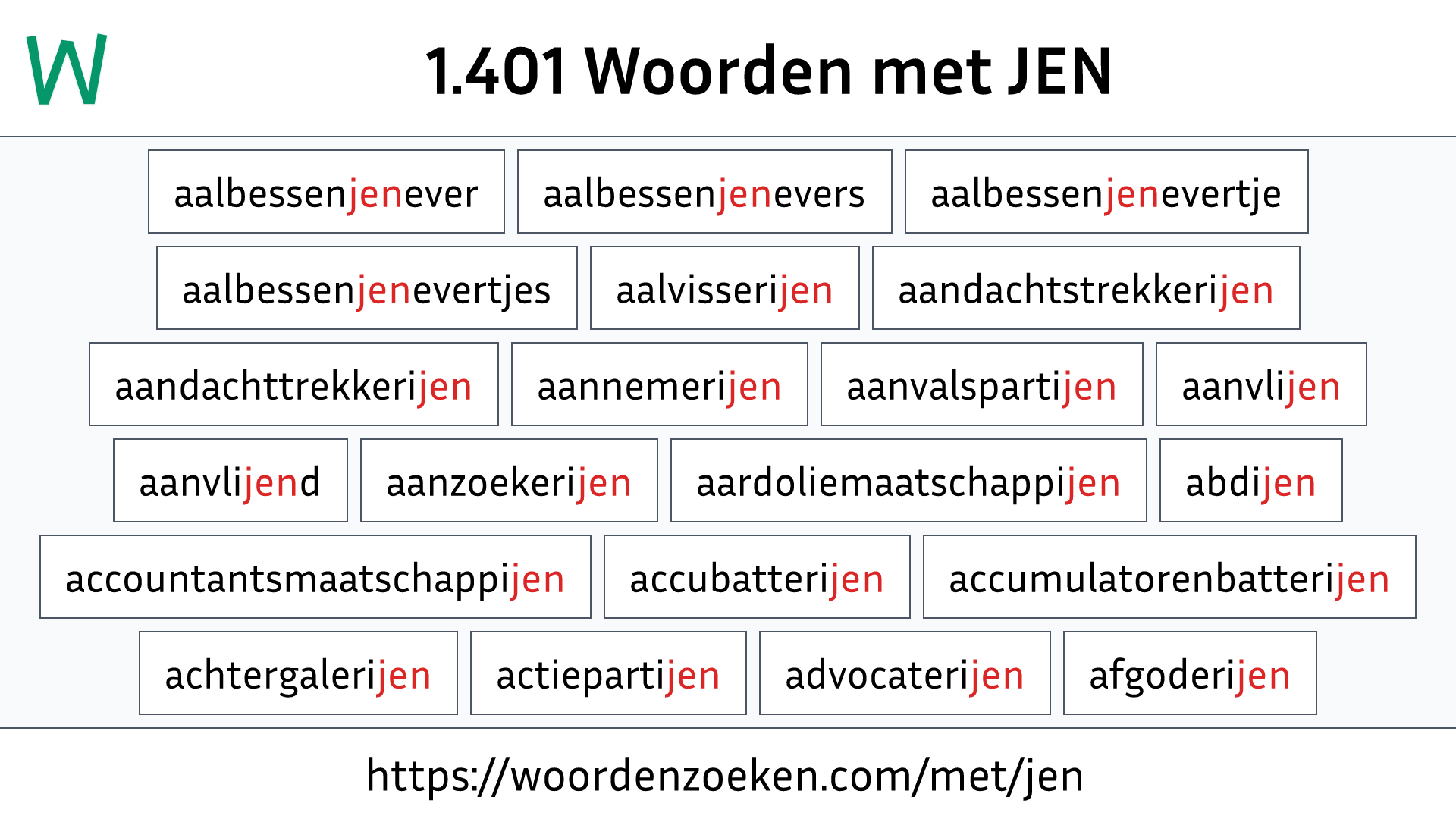 Woorden met JEN