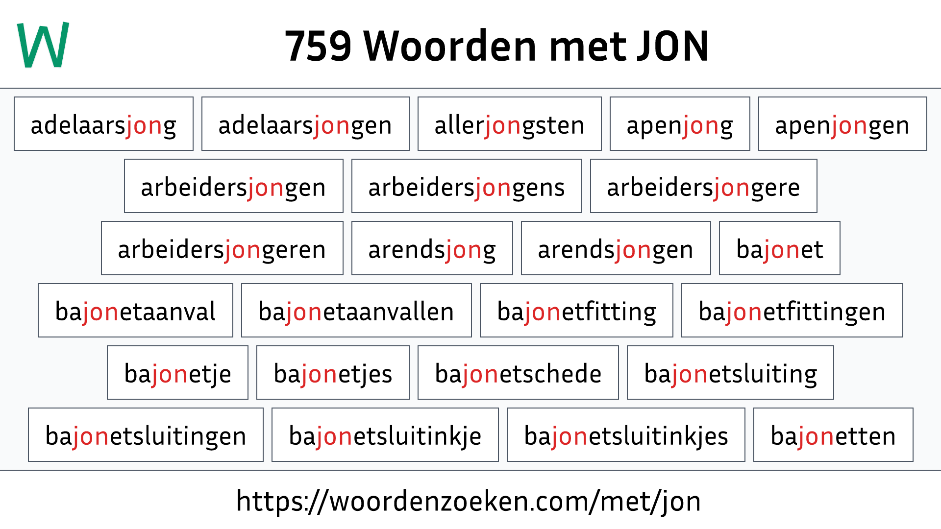 Woorden met JON