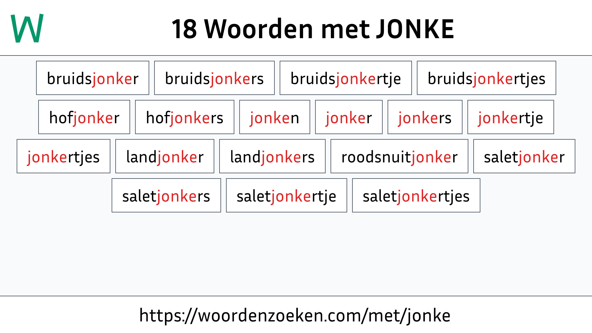 Woorden met JONKE