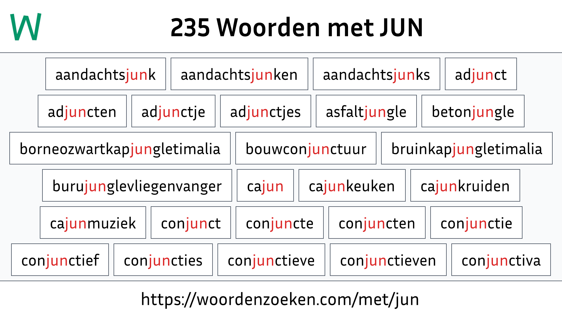 Woorden met JUN