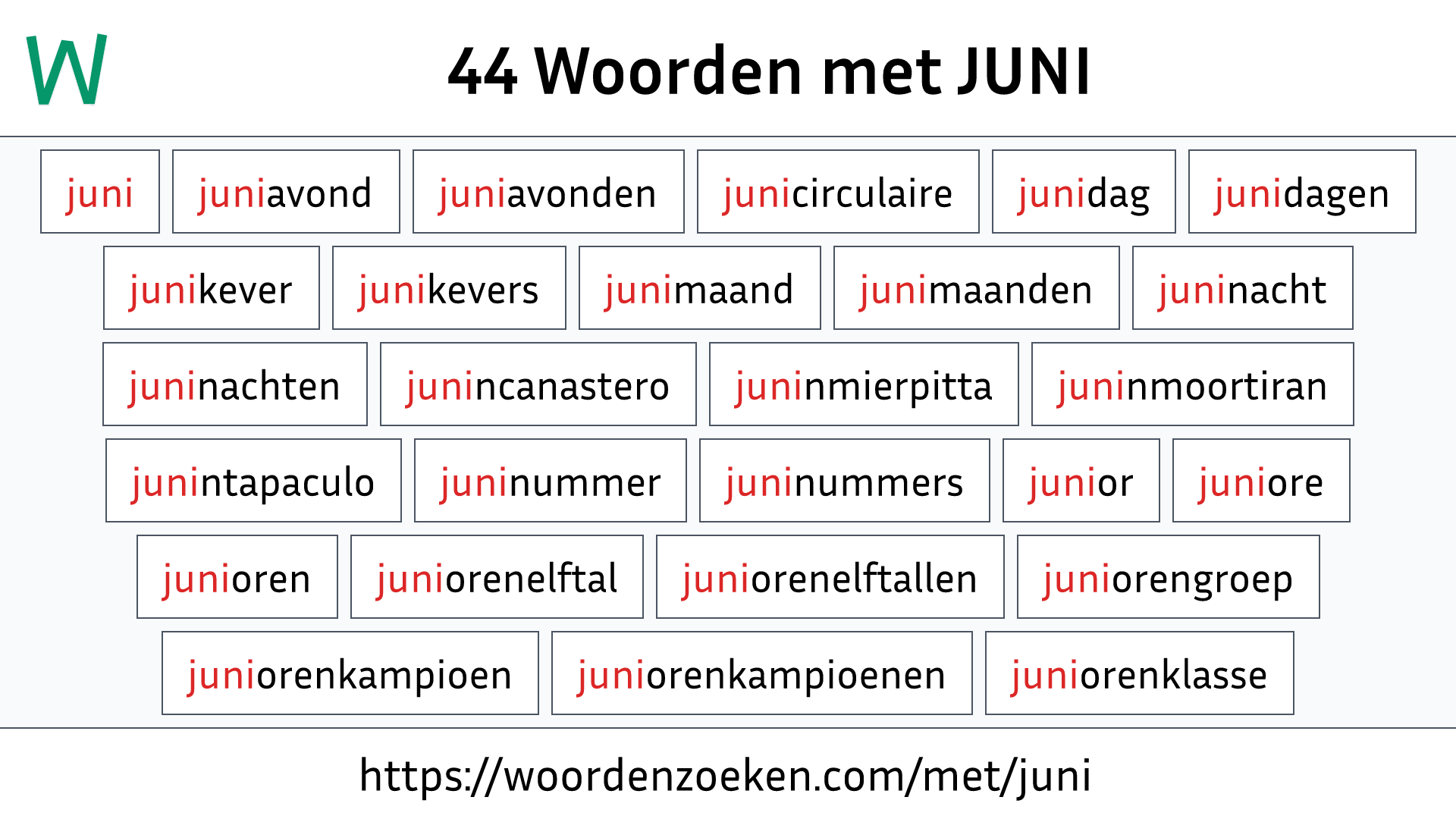 Woorden met JUNI