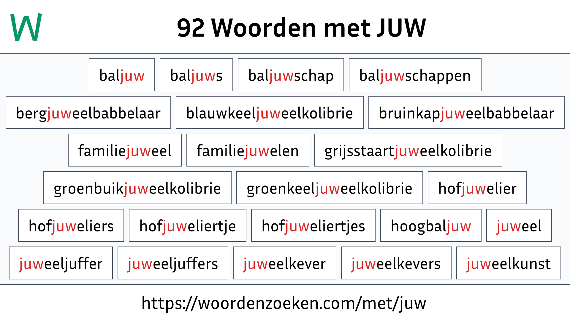 Woorden met JUW