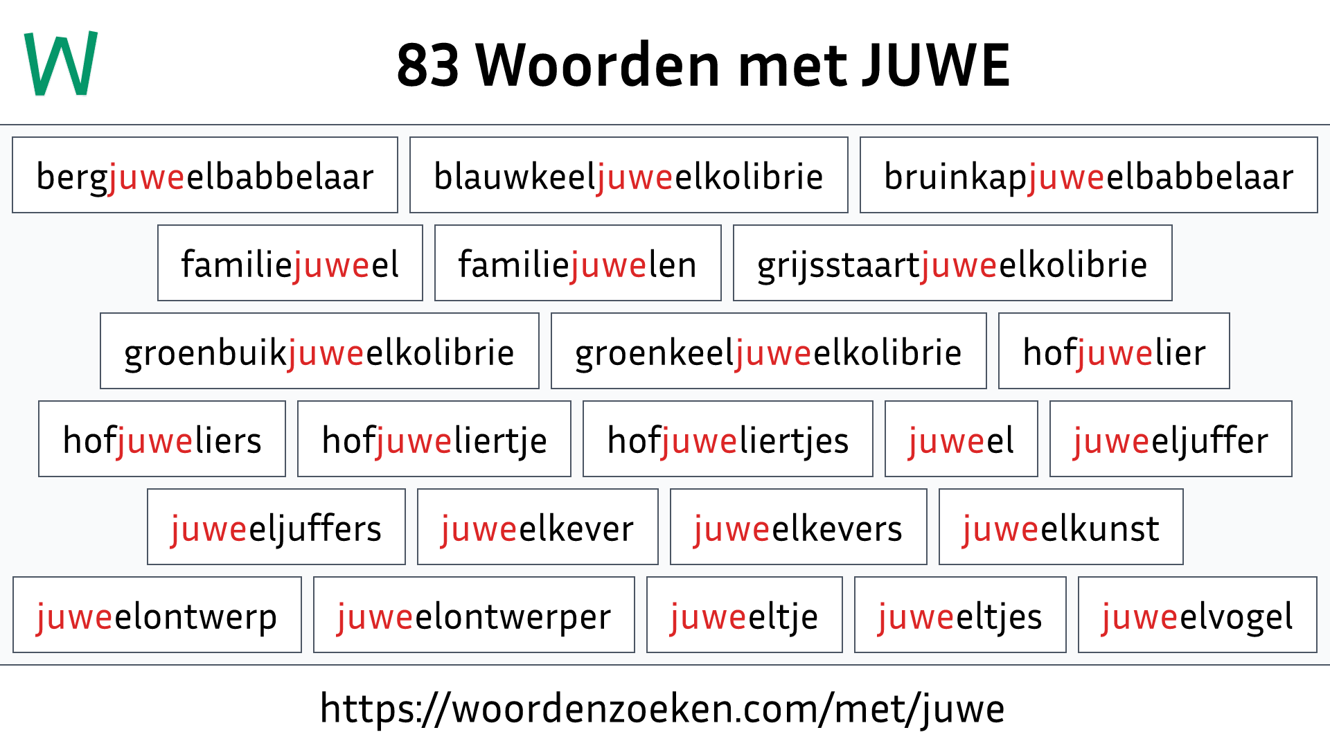 Woorden met JUWE