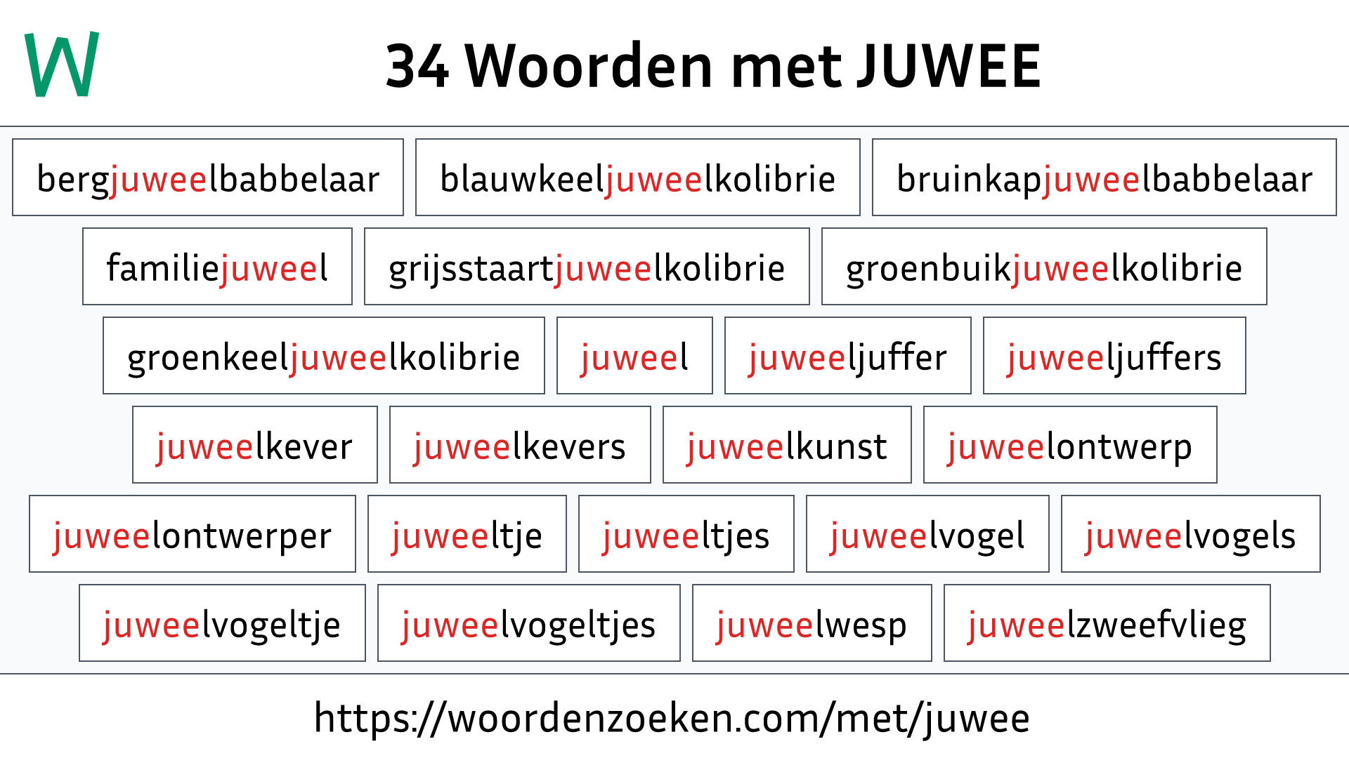 Woorden met JUWEE