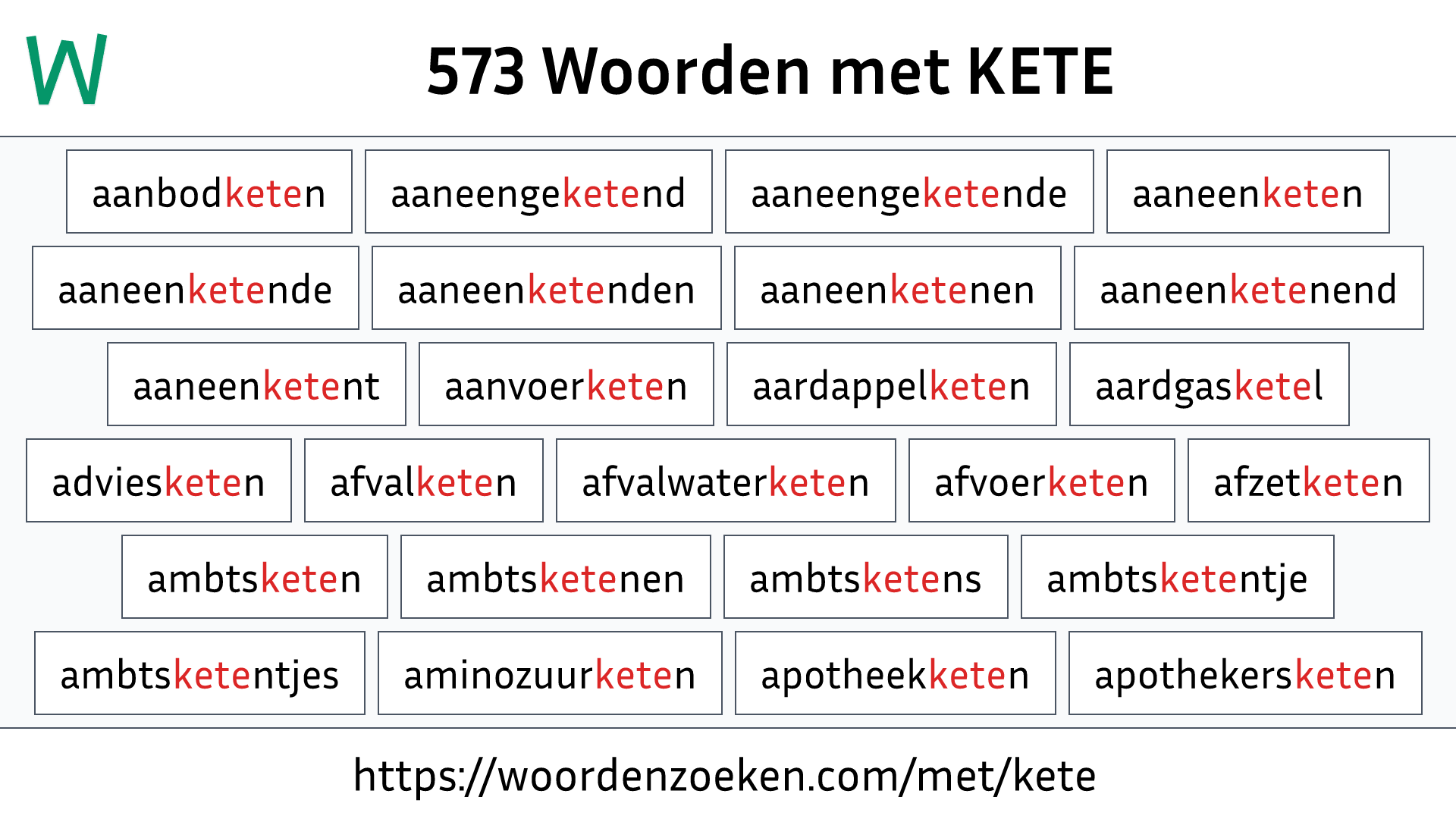 Woorden met KETE