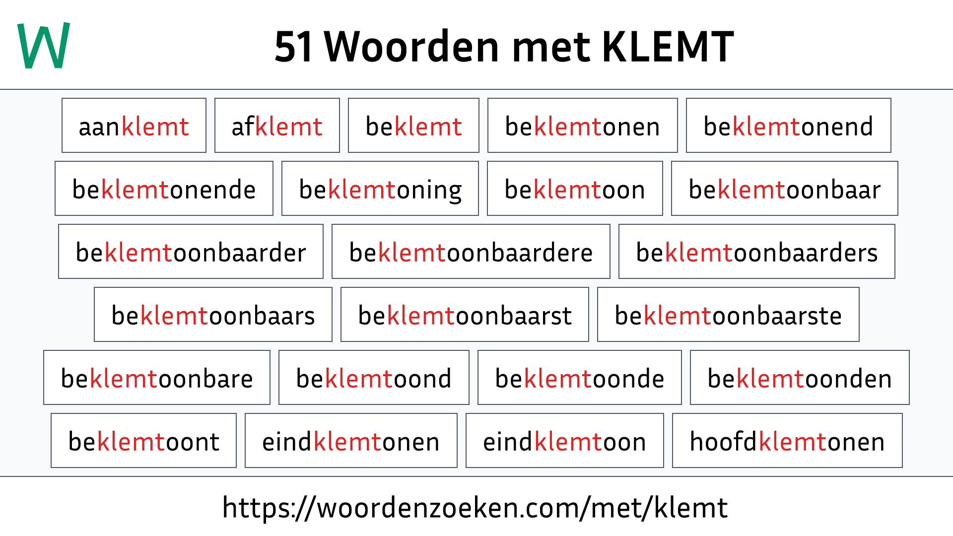 Woorden met KLEMT