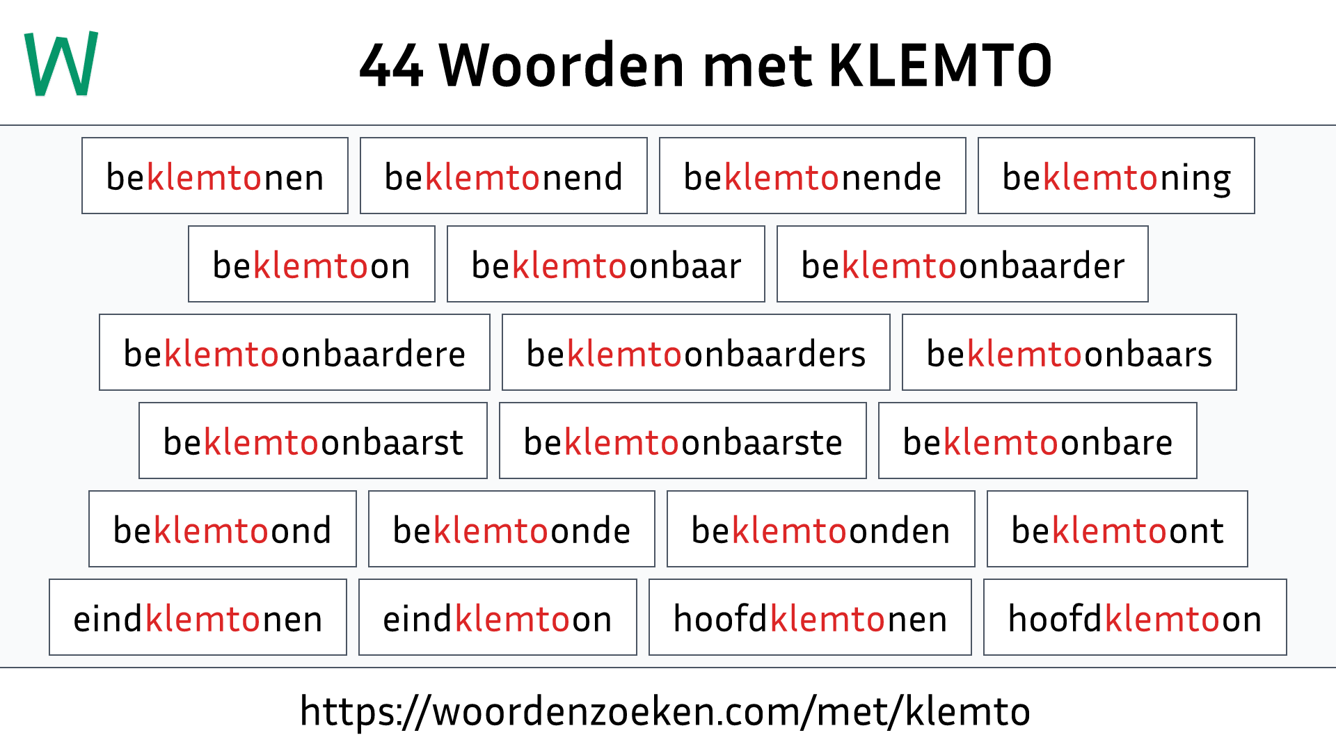 Woorden met KLEMTO