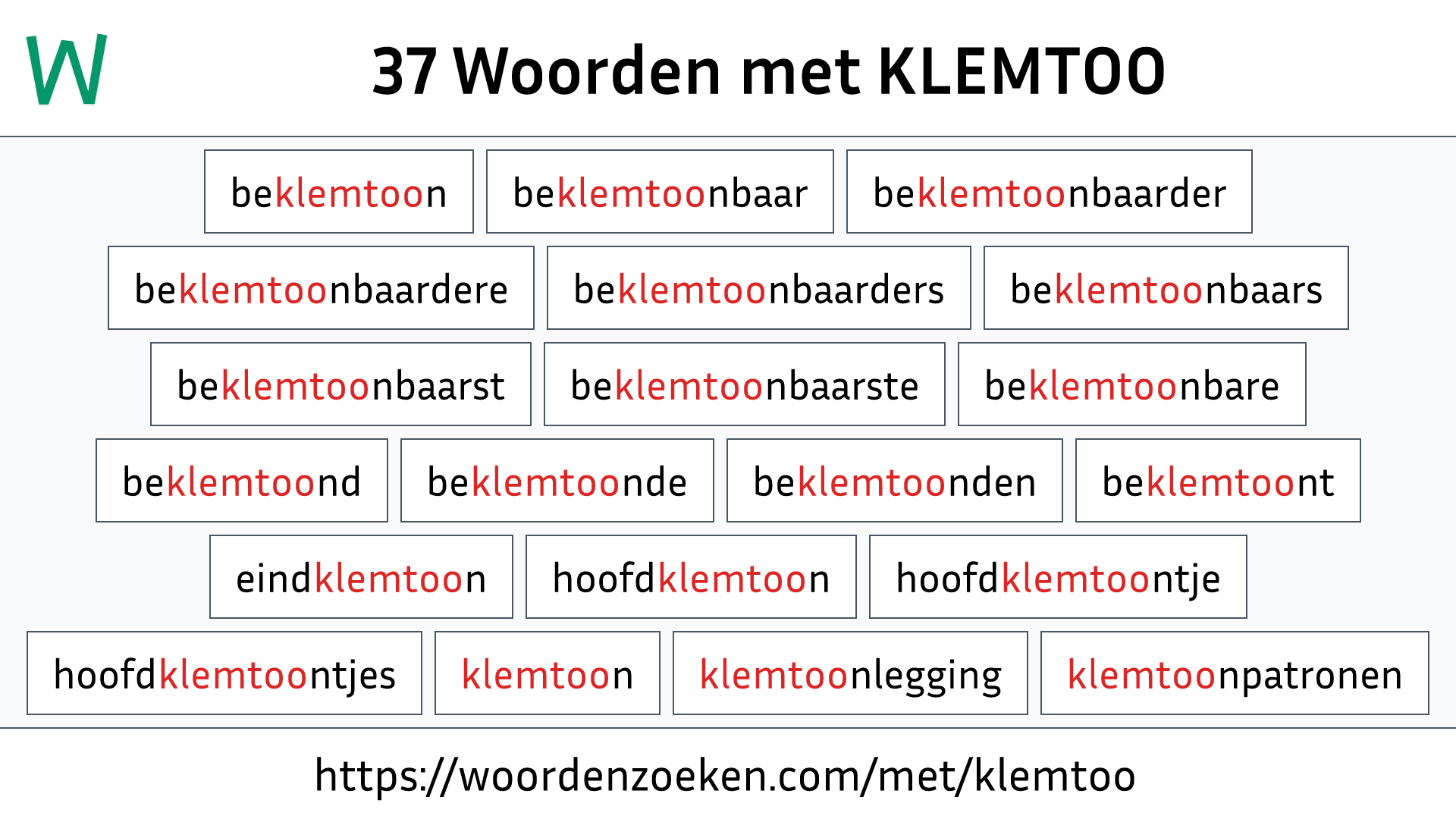 Woorden met KLEMTOO