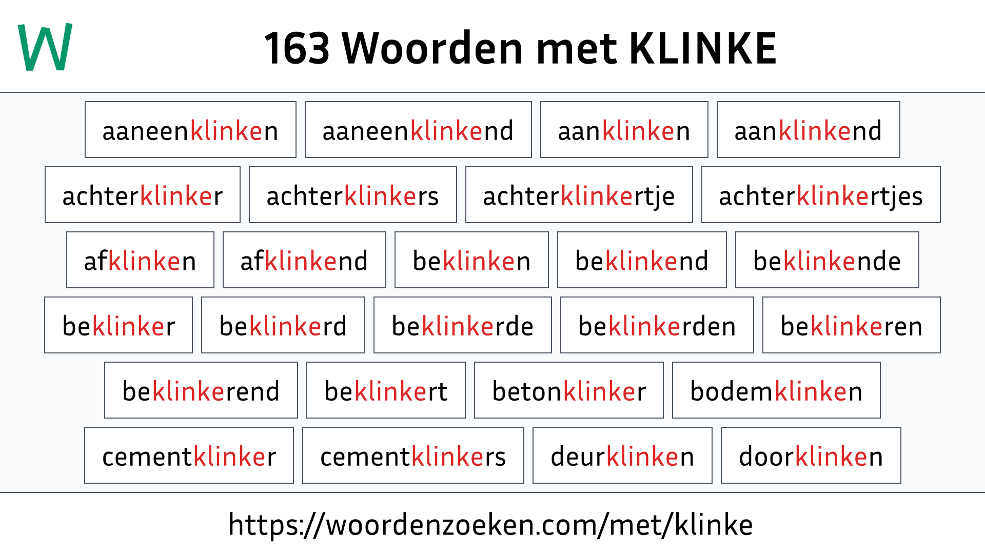 Woorden met KLINKE