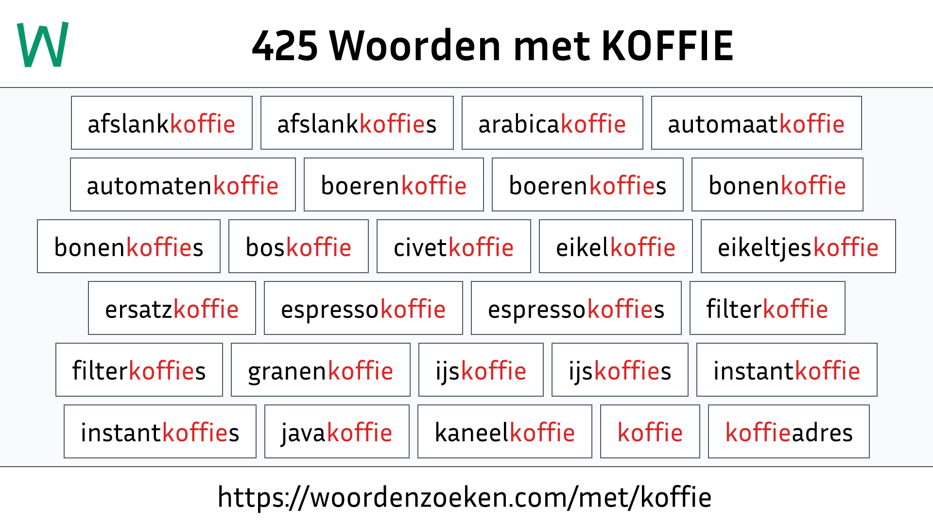 Woorden met KOFFIE