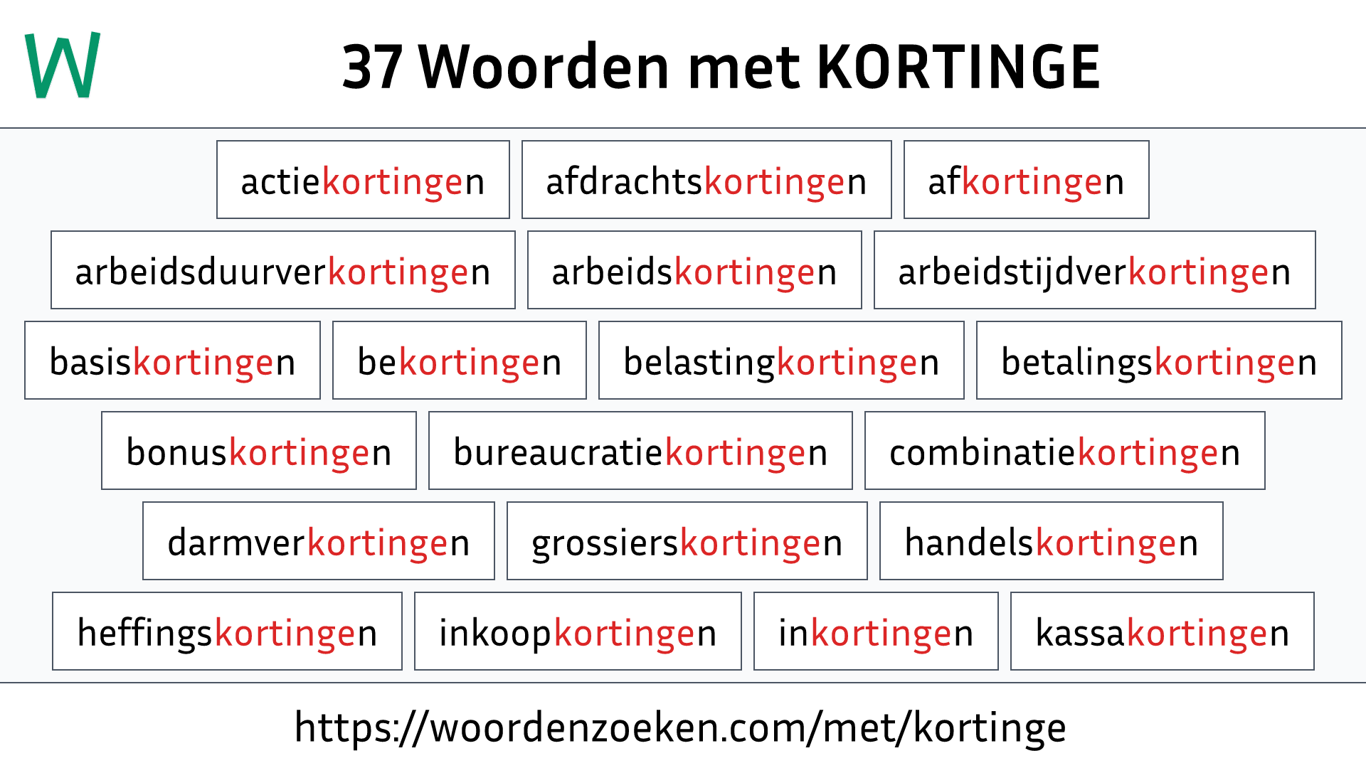 Woorden met KORTINGE