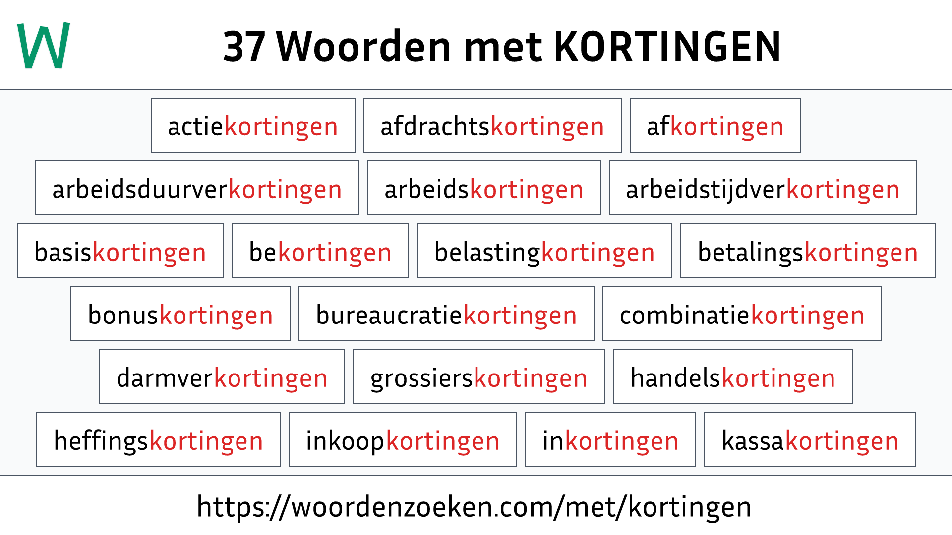 Woorden met KORTINGEN