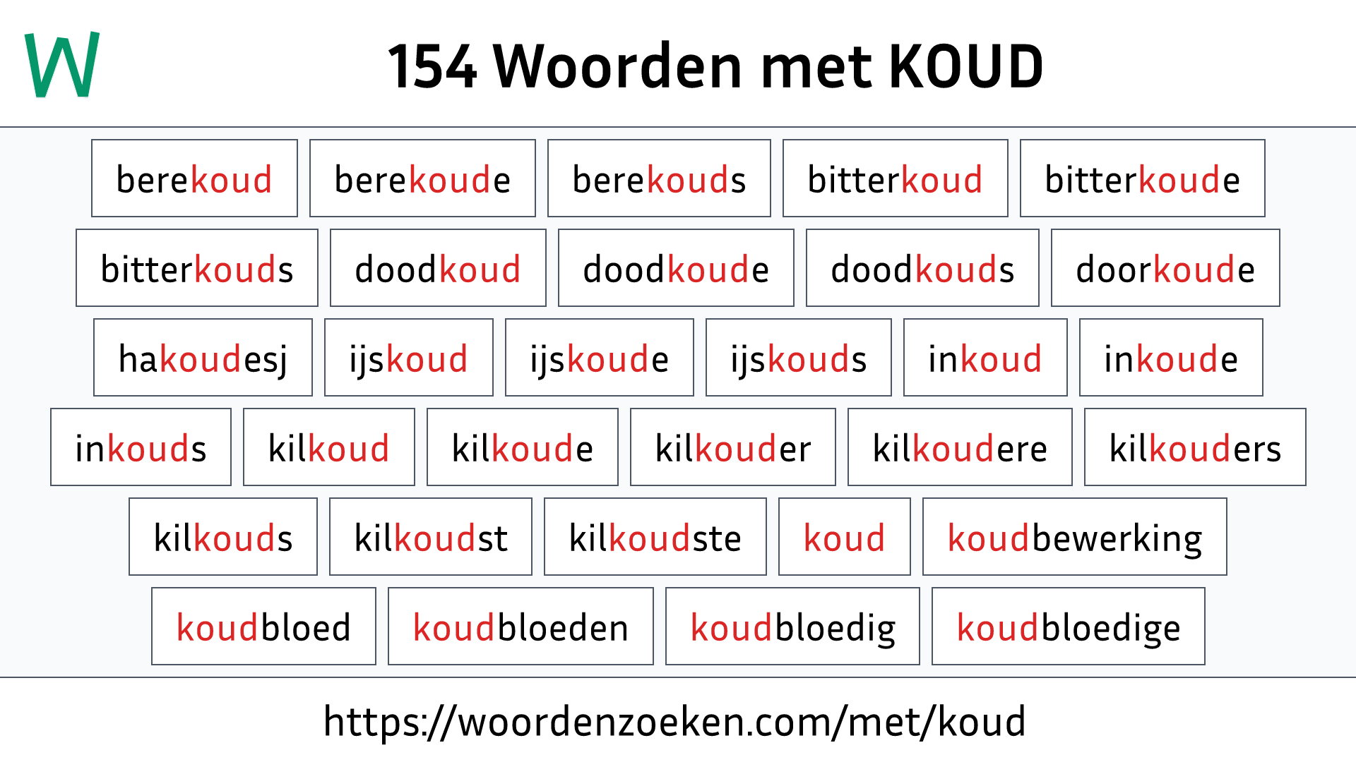 Woorden met KOUD