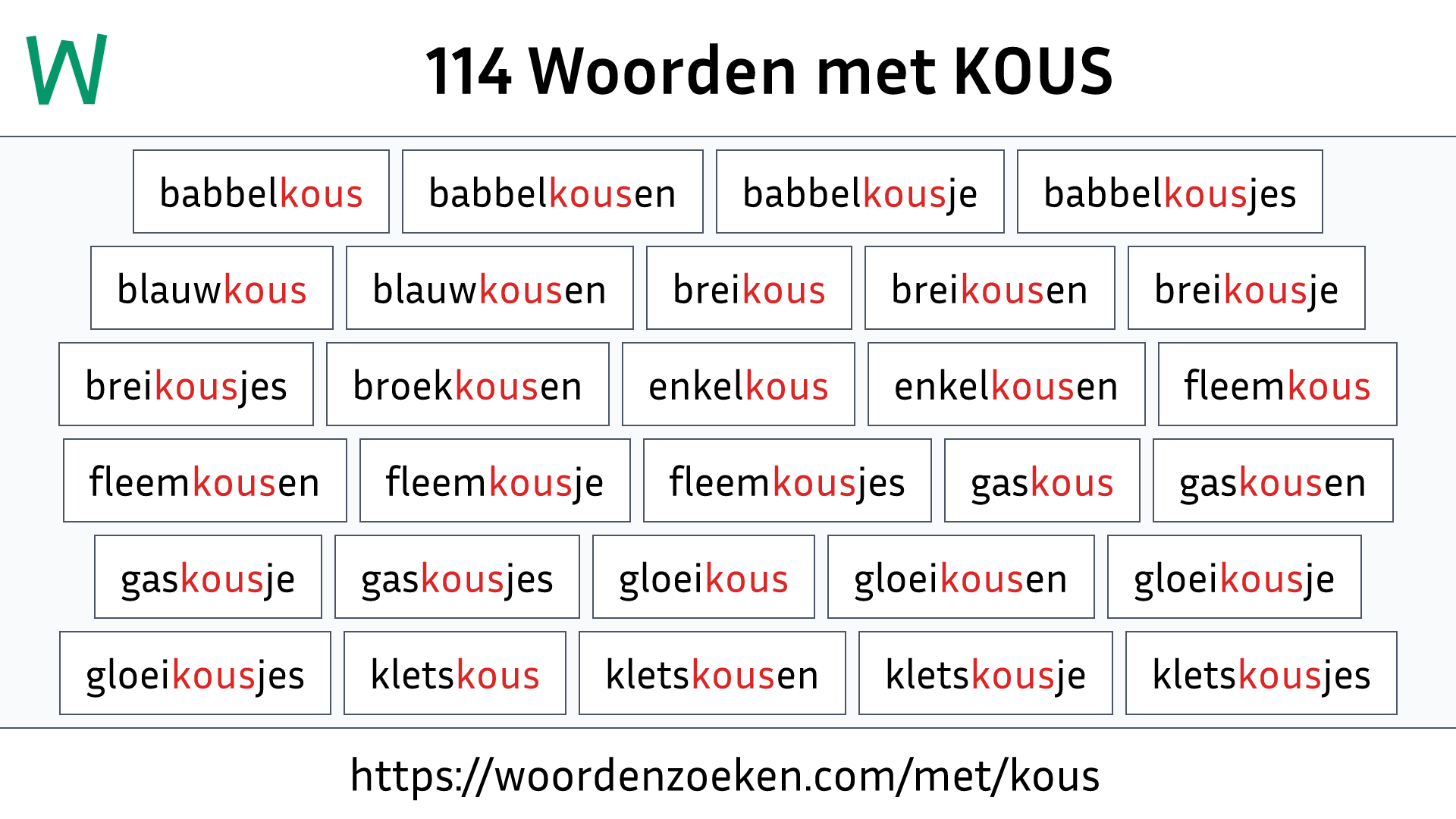Woorden met KOUS