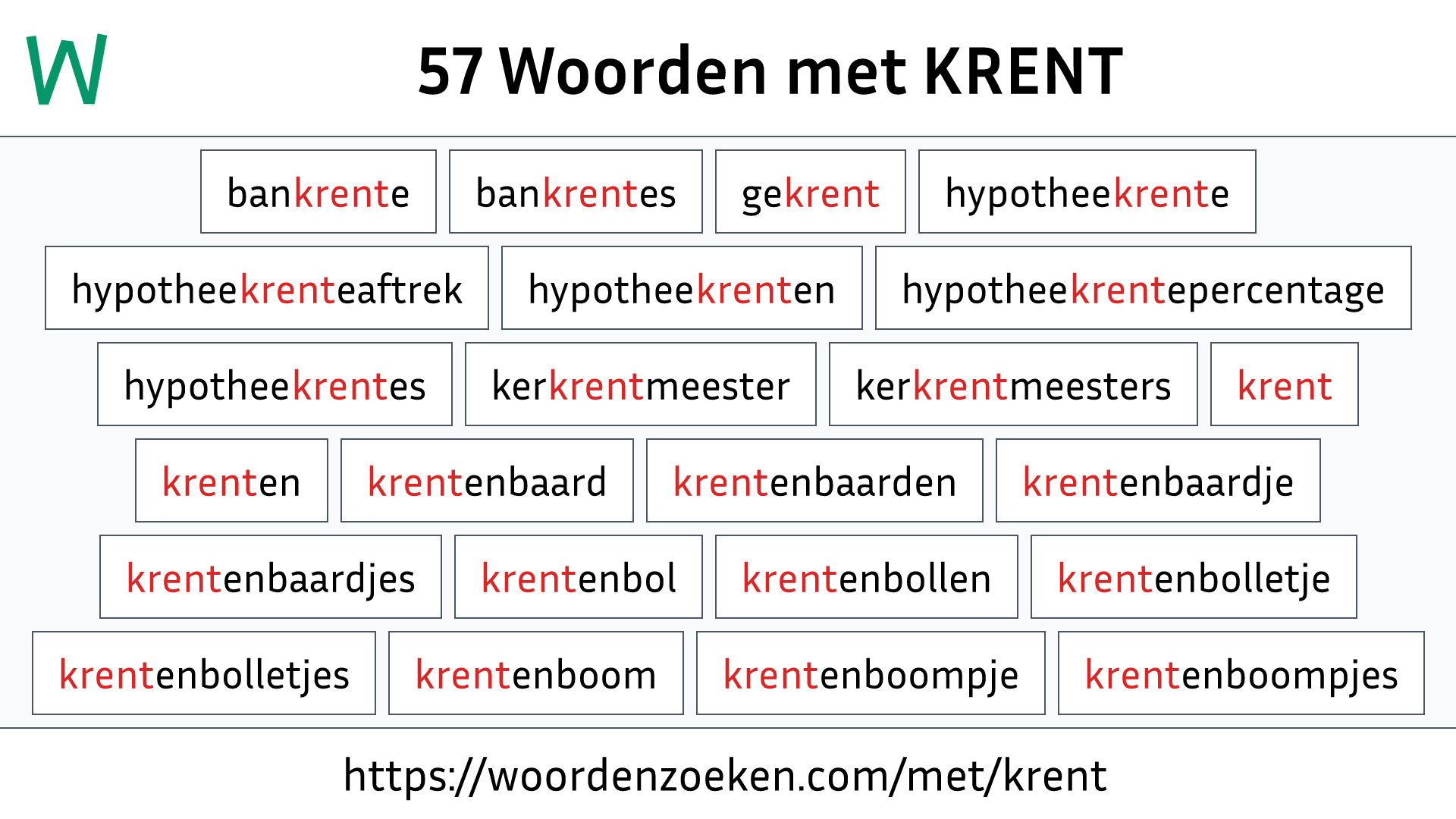 Woorden met KRENT