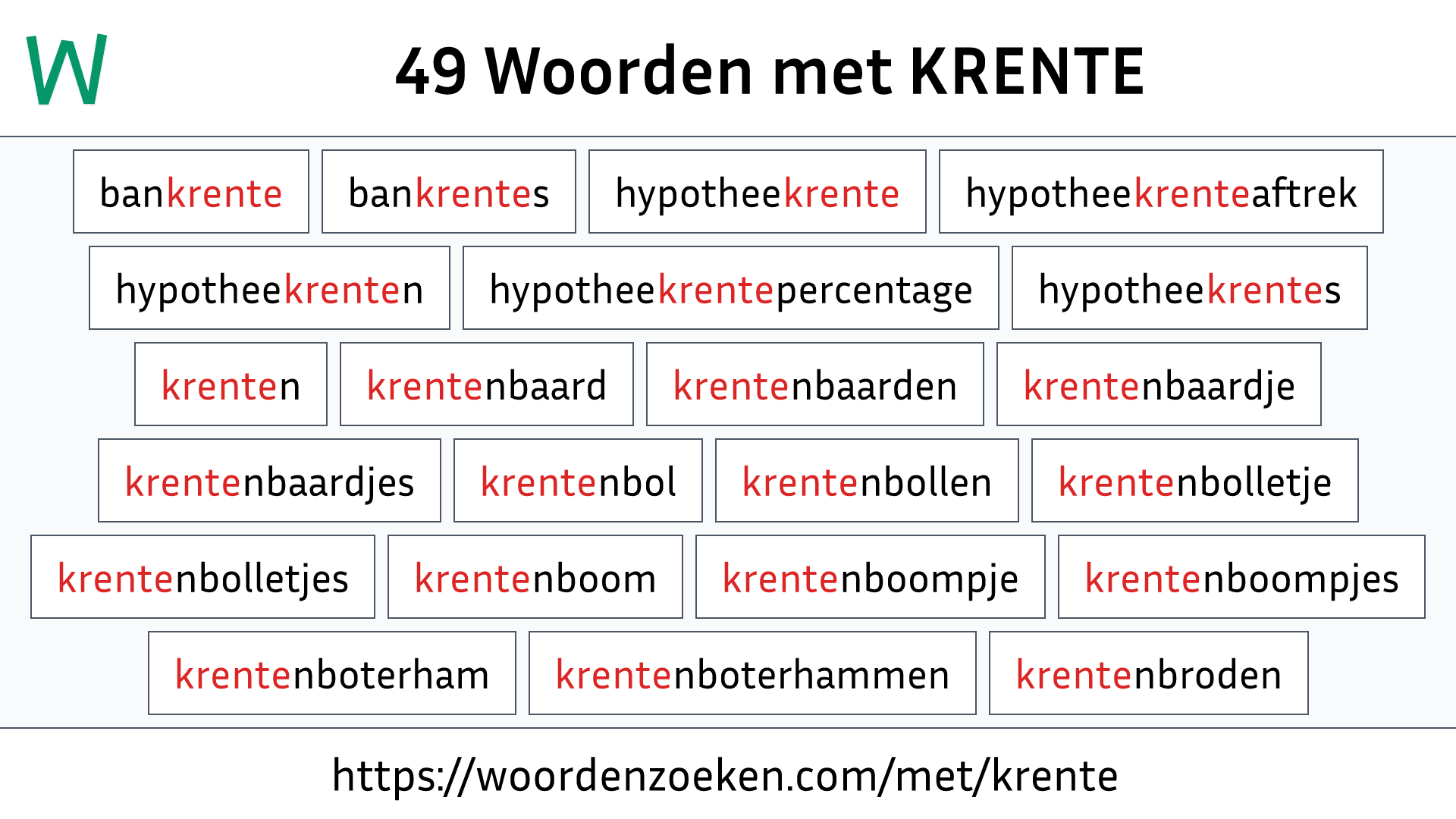 Woorden met KRENTE