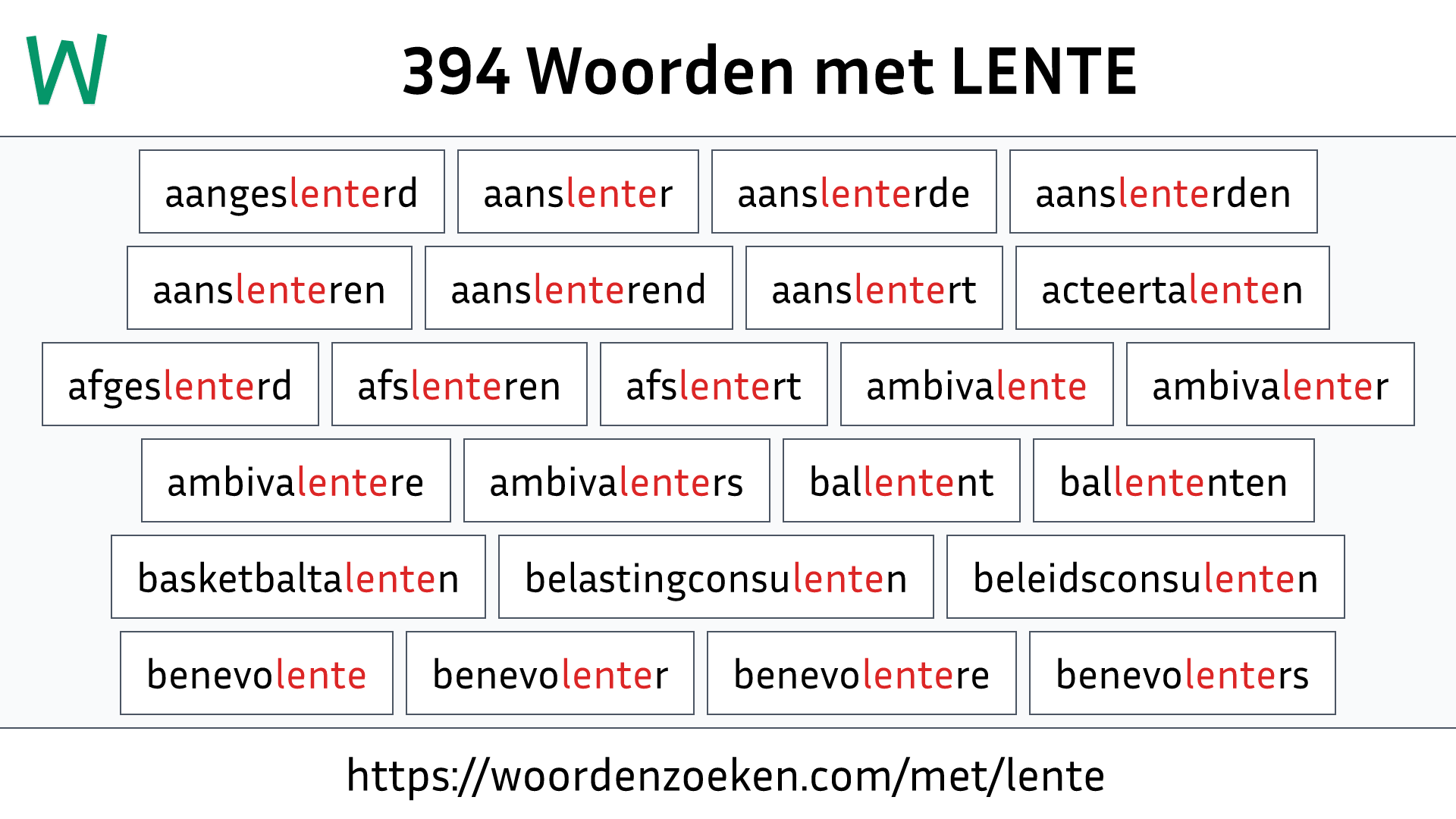 Woorden met LENTE