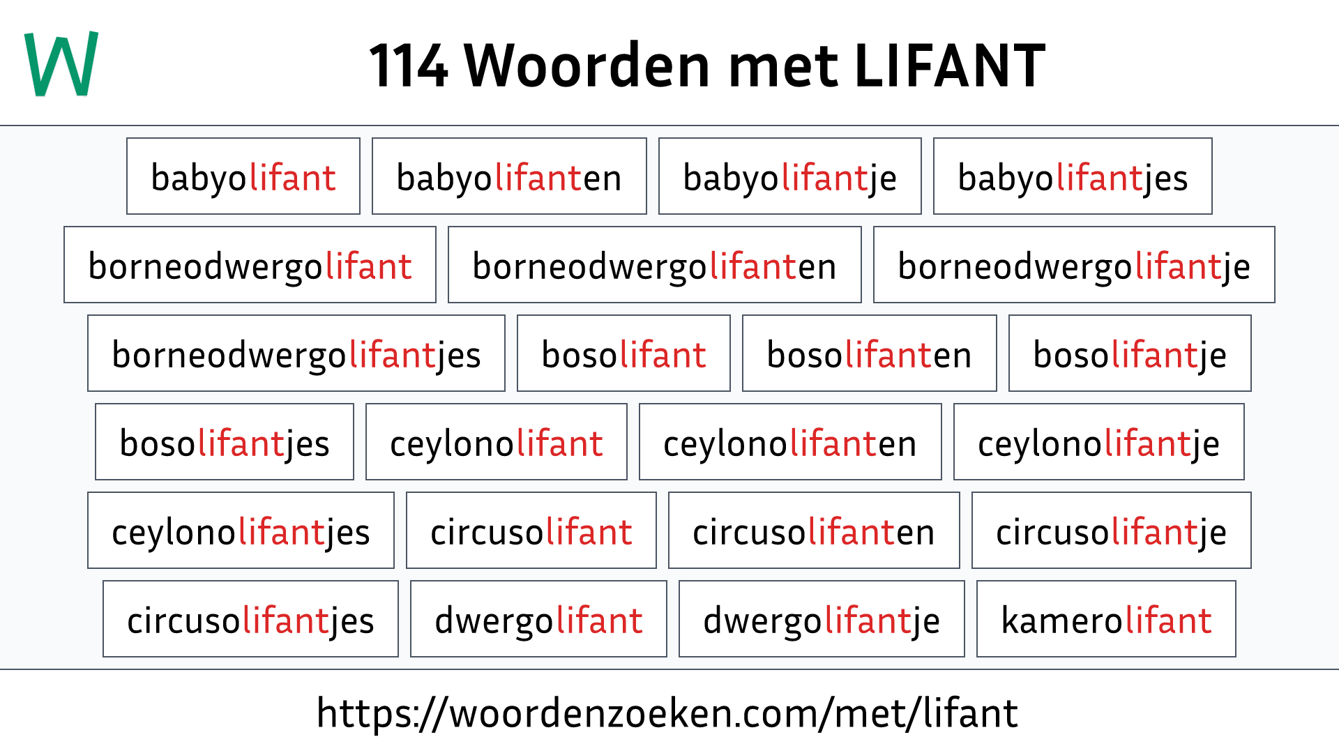 Woorden met LIFANT