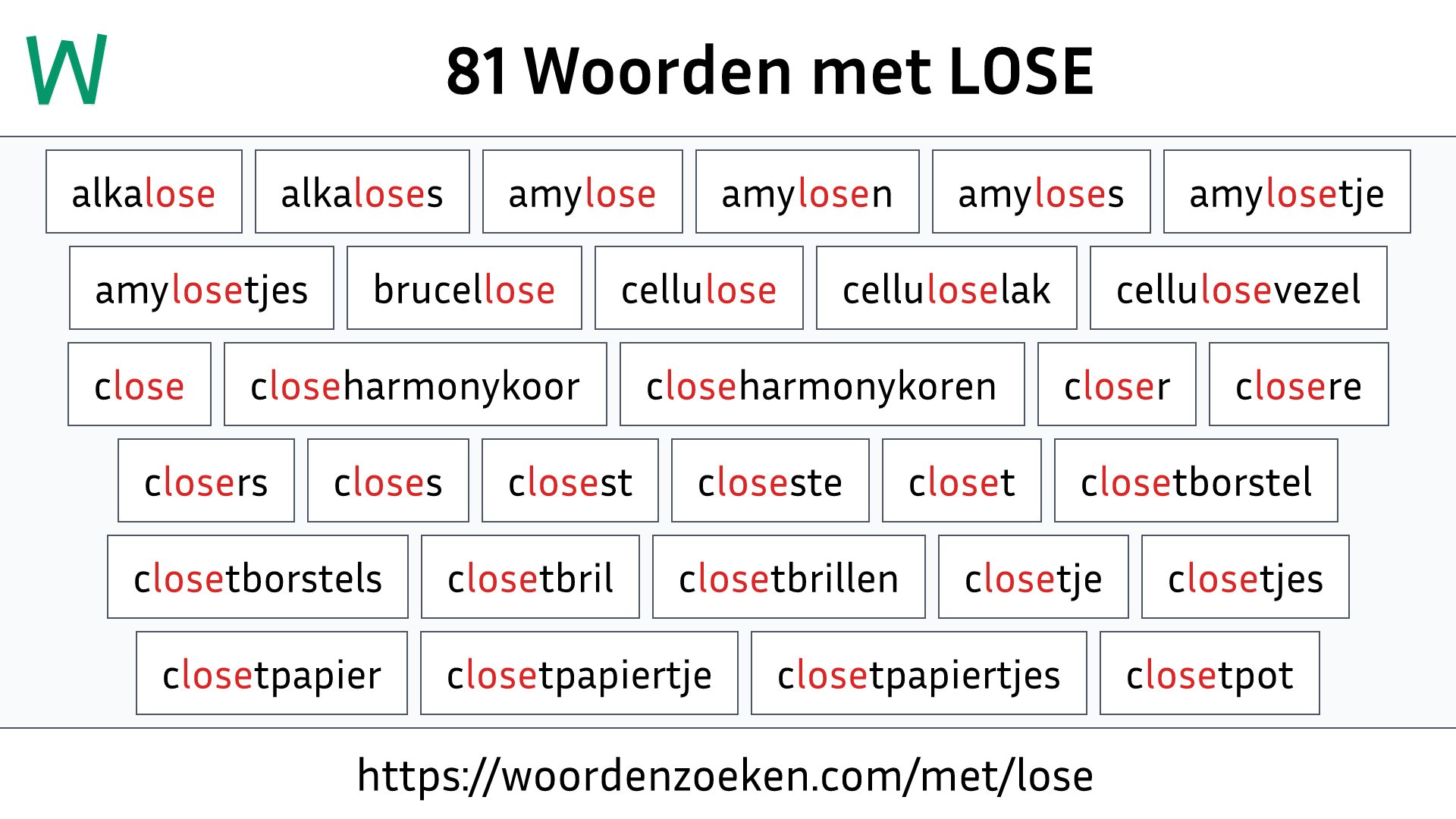 Woorden met LOSE