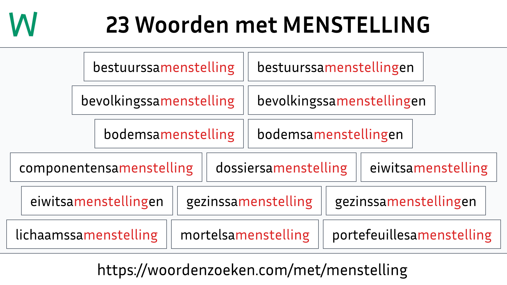 Woorden met MENSTELLING