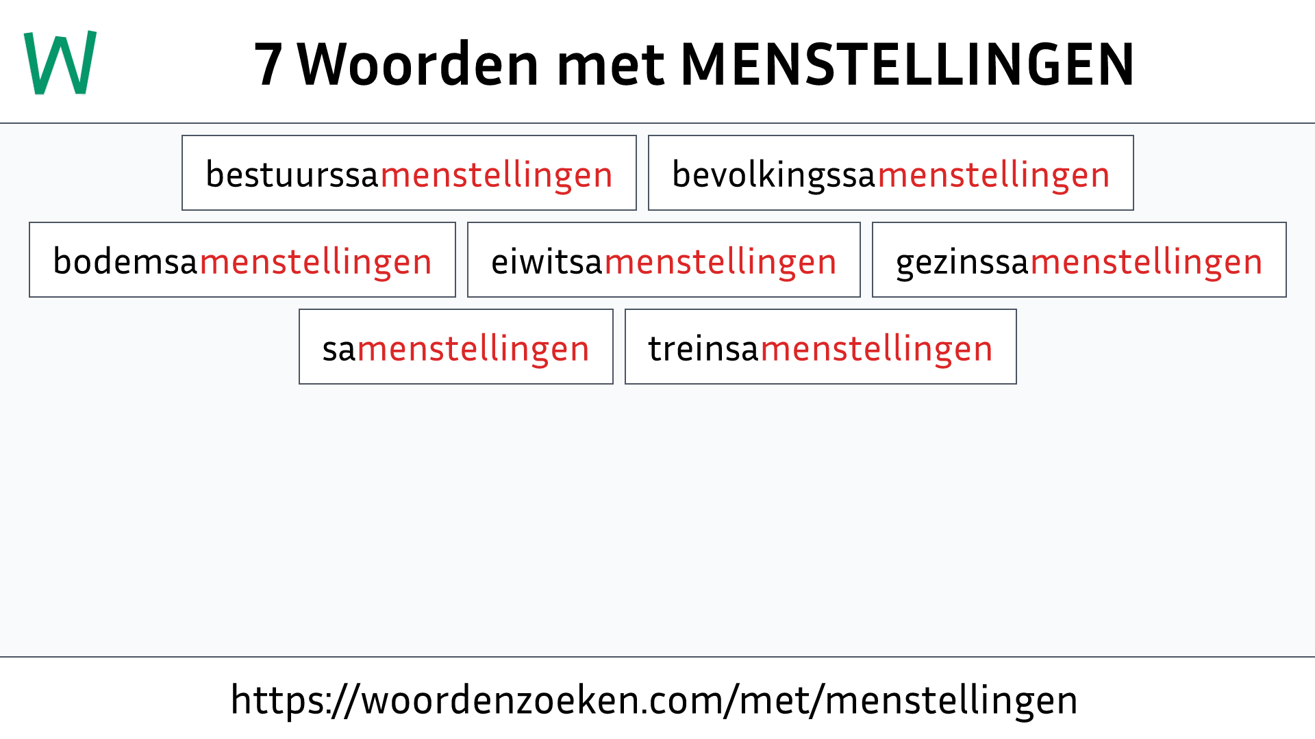 Woorden met MENSTELLINGEN