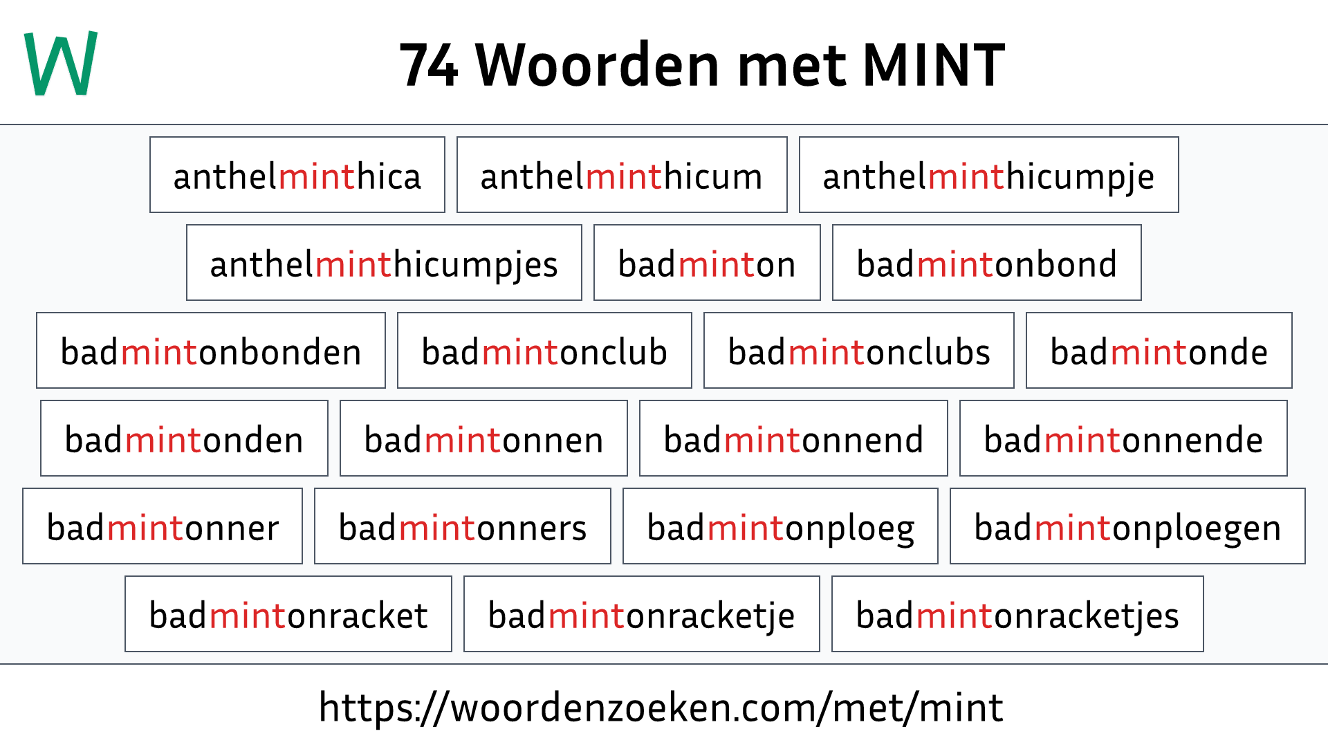 Woorden met MINT