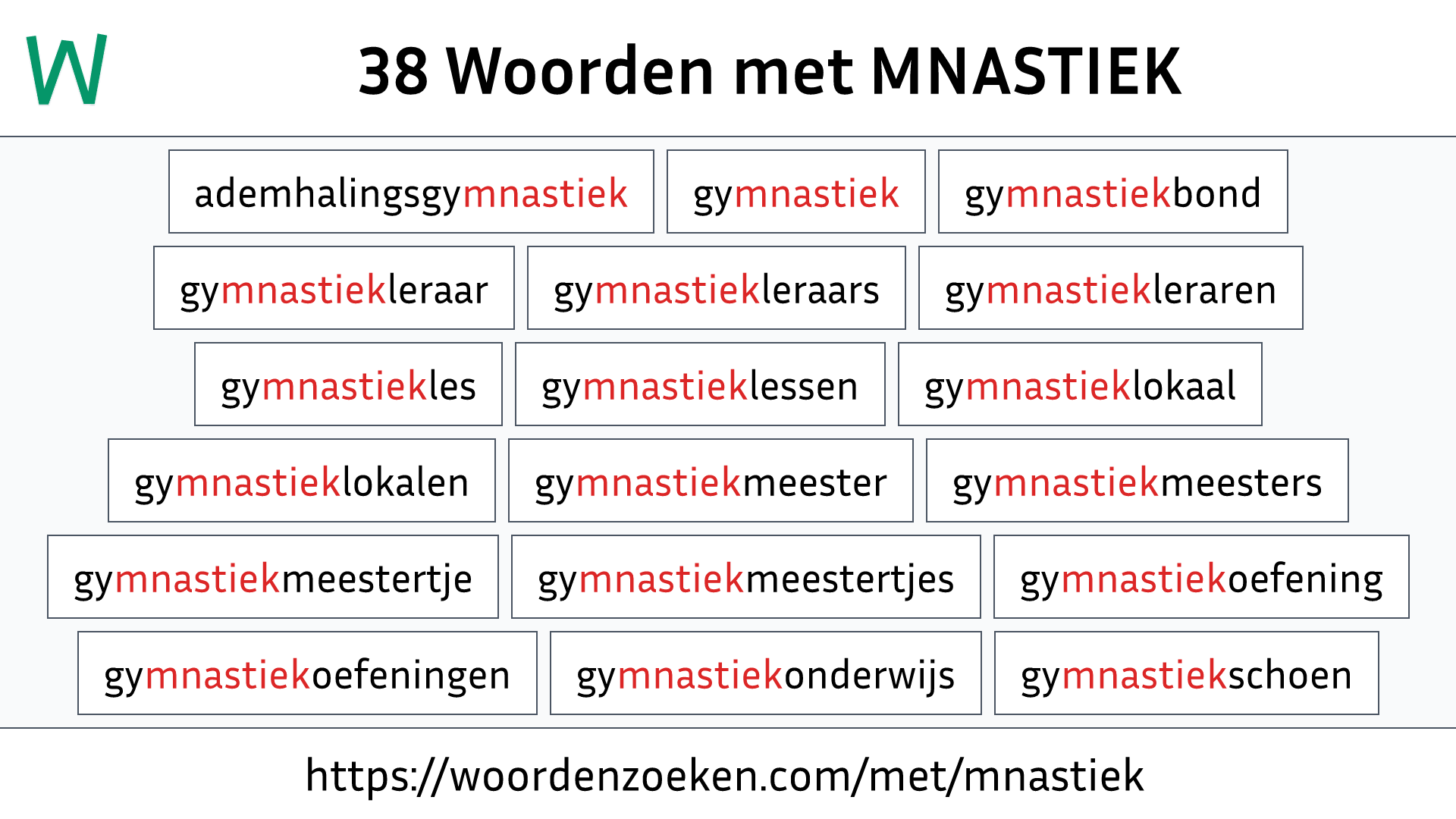 Woorden met MNASTIEK