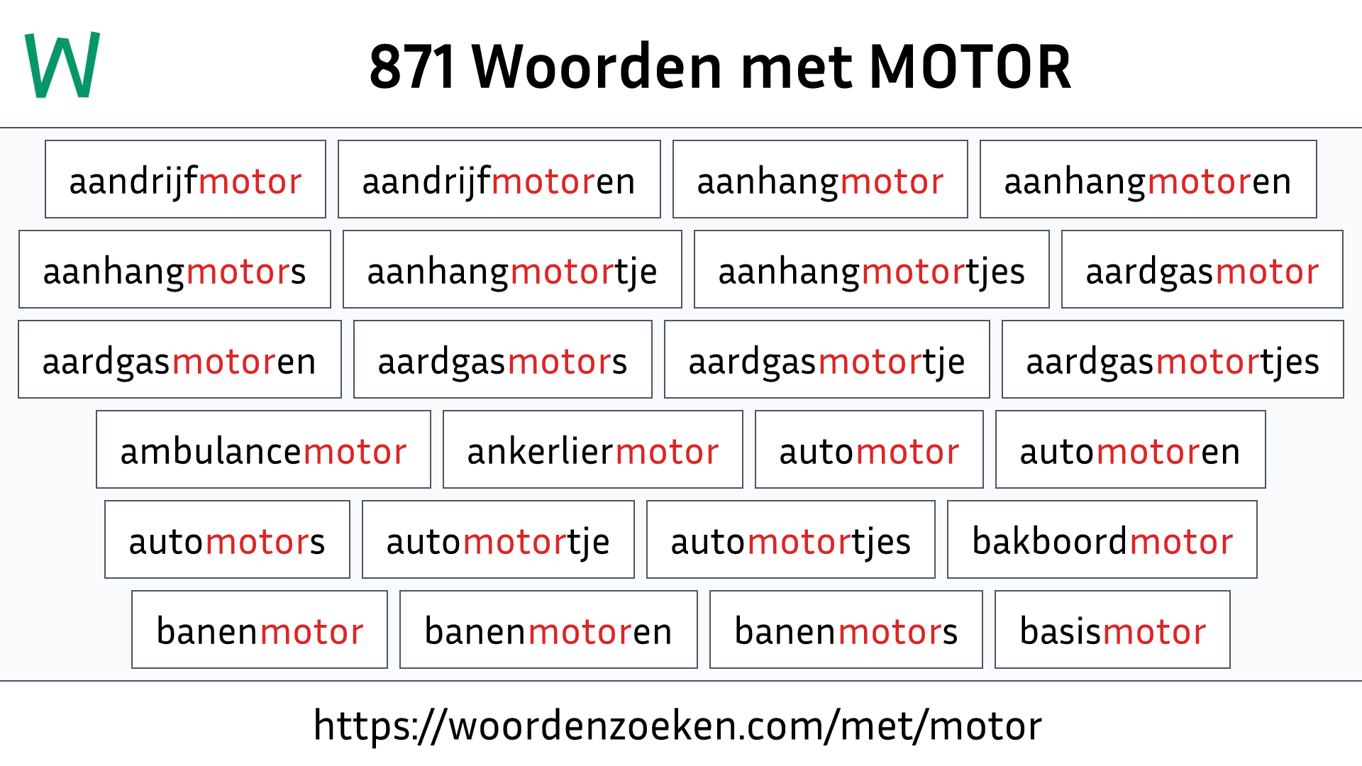 Woorden met MOTOR