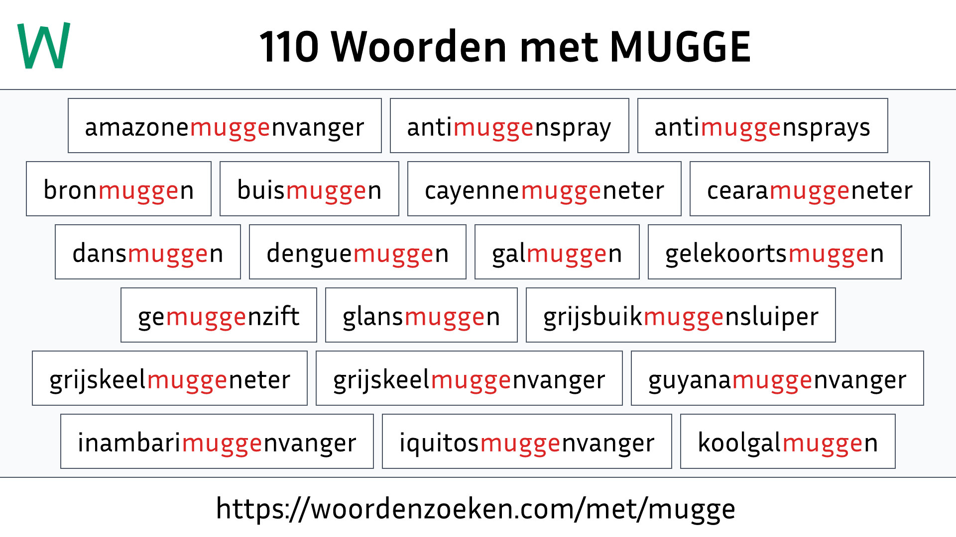 Woorden met MUGGE