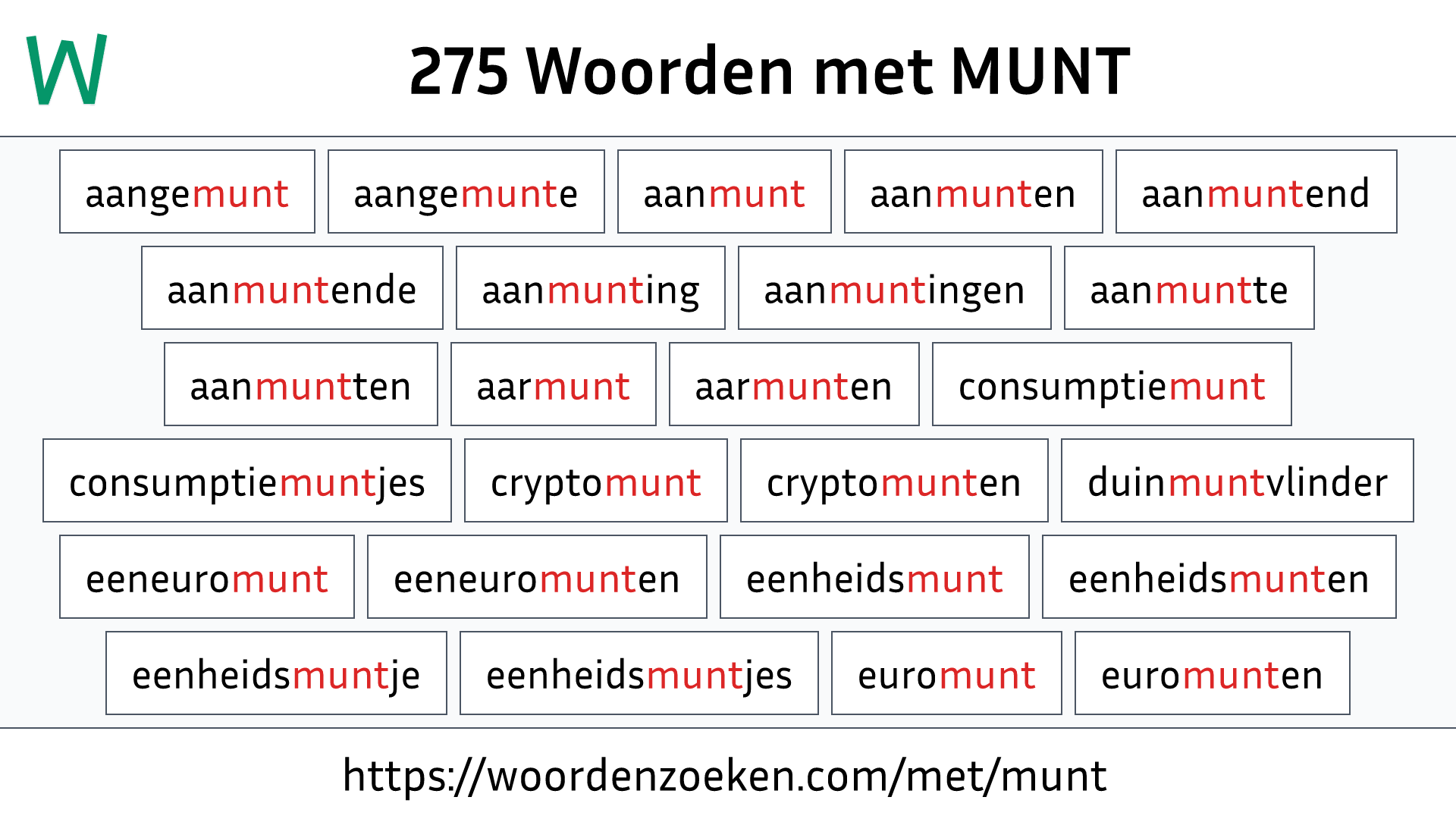 Woorden met MUNT