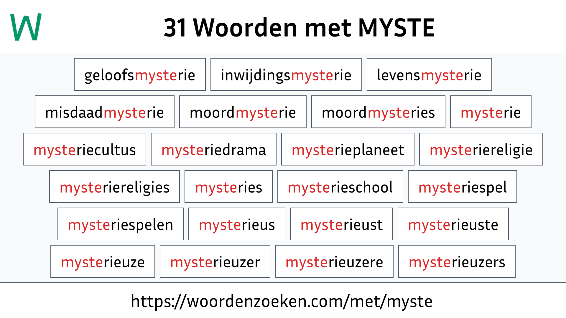 Woorden met MYSTE