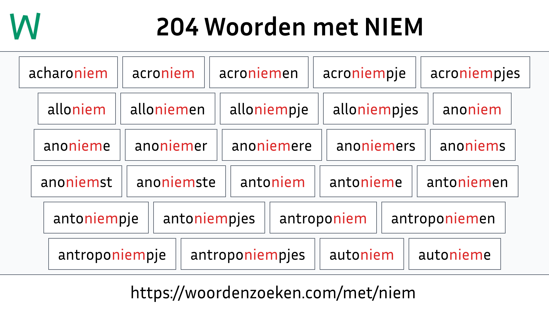 Woorden met NIEM