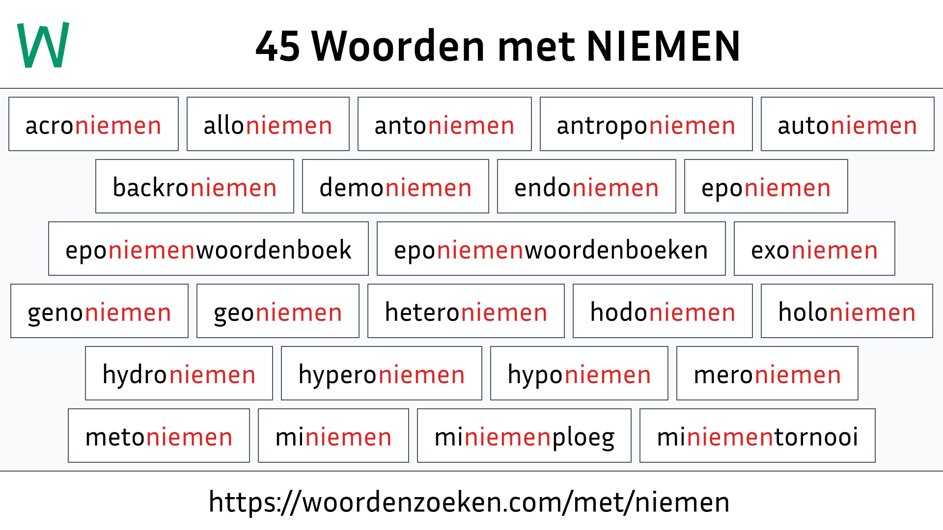 Woorden met NIEMEN