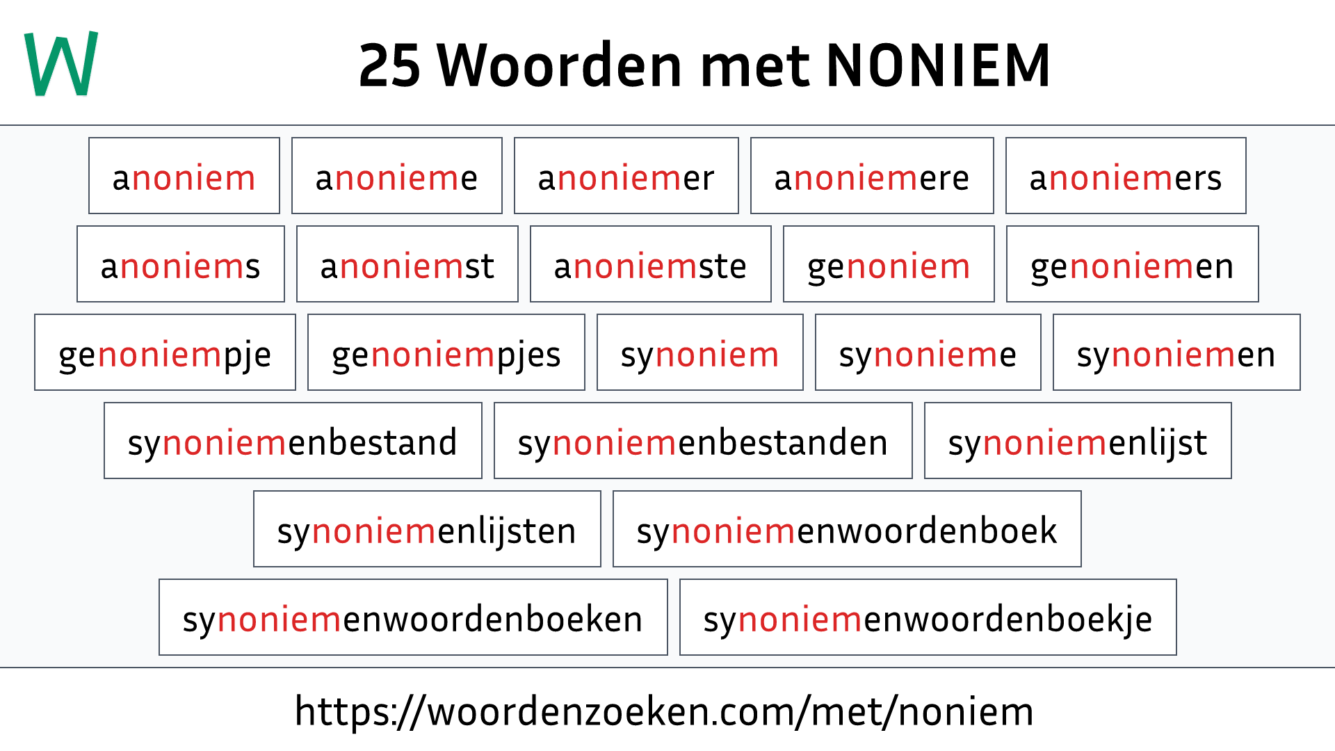 Woorden met NONIEM