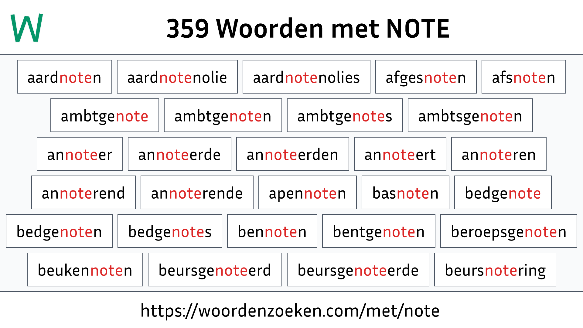 Woorden met NOTE