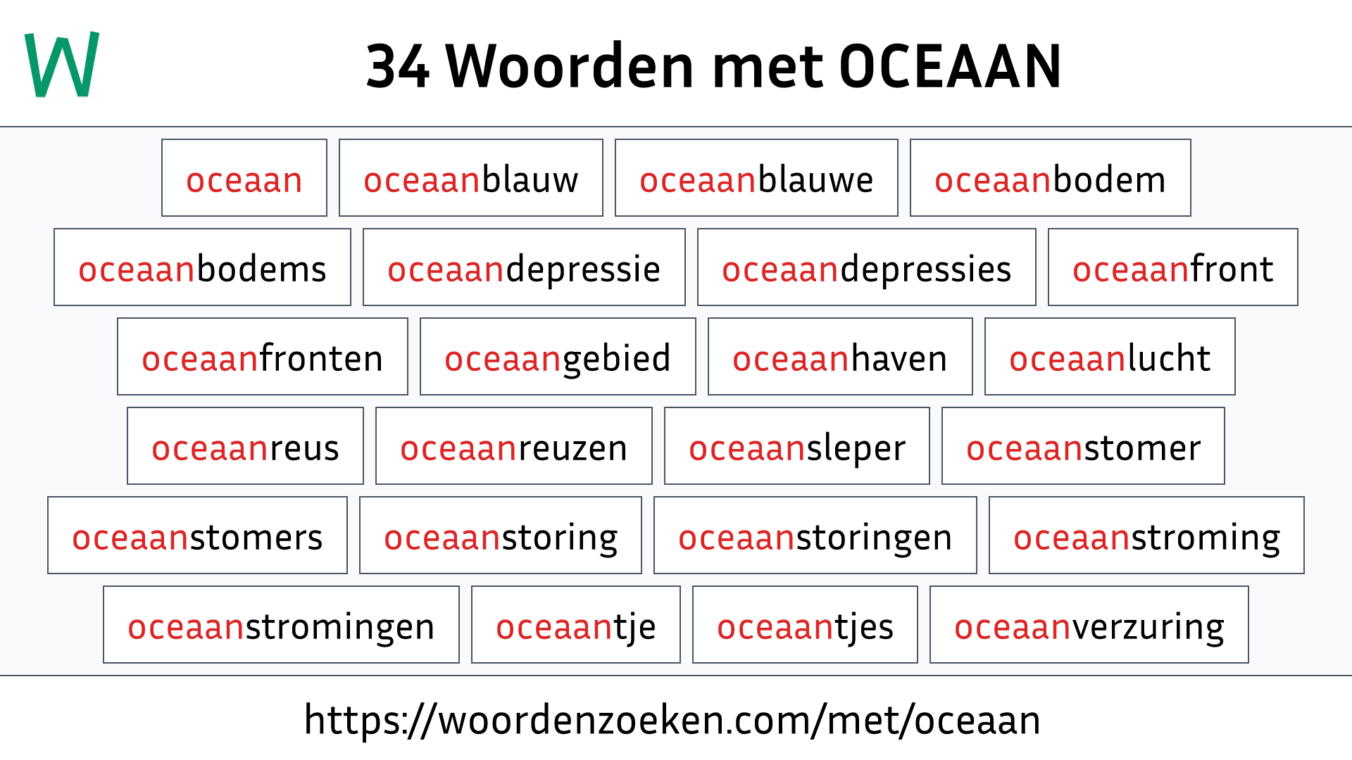 Woorden met OCEAAN