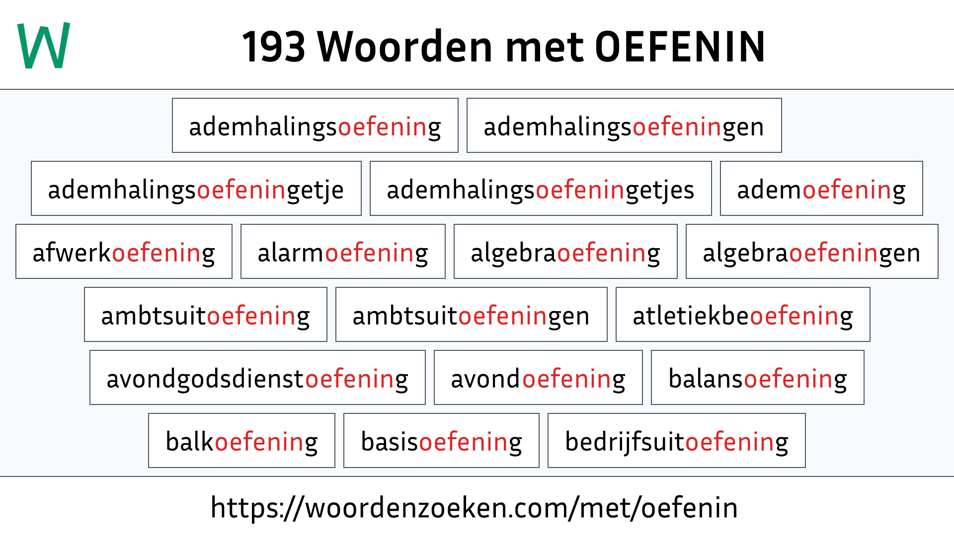 Woorden met OEFENIN