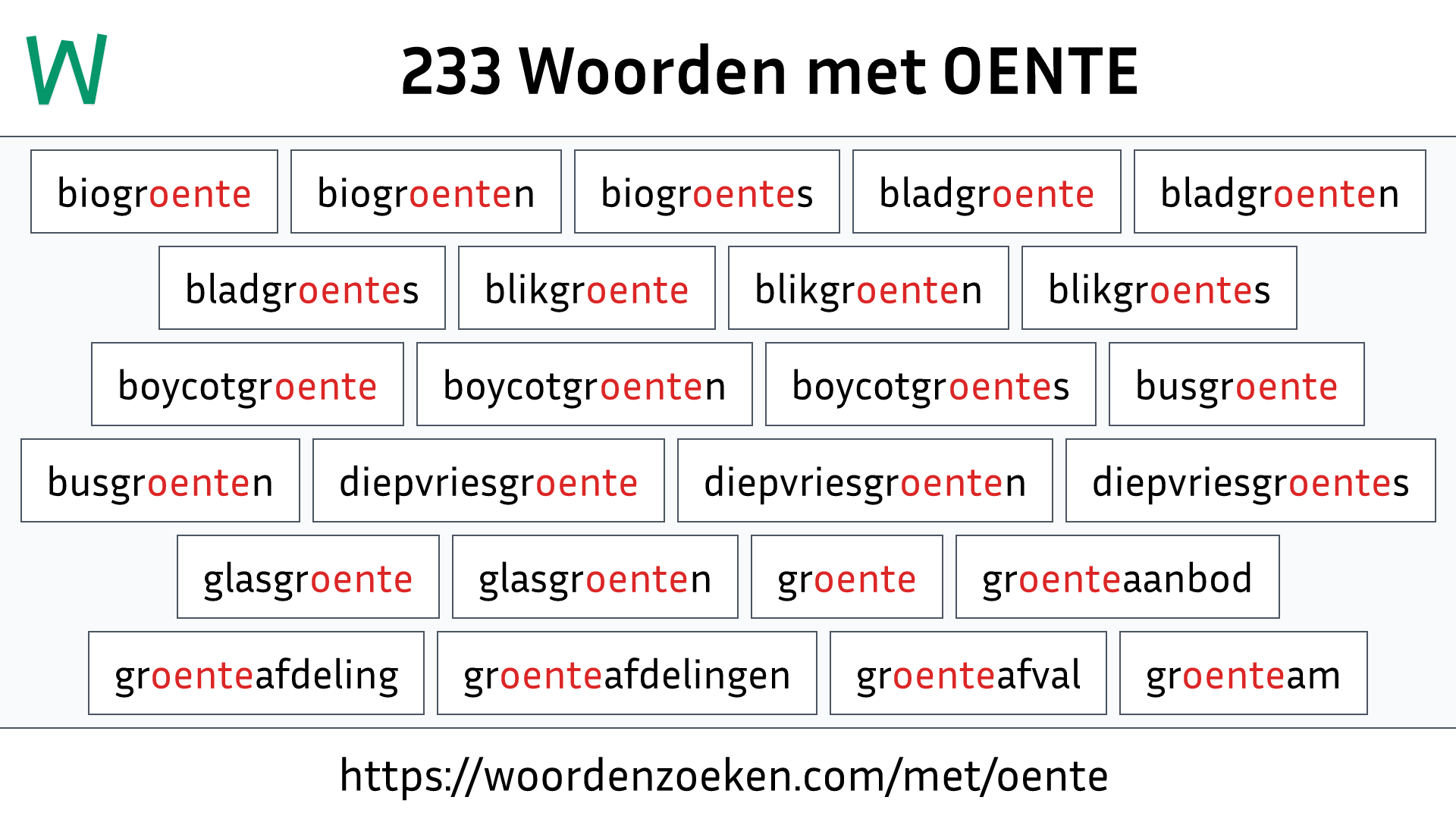 Woorden met OENTE