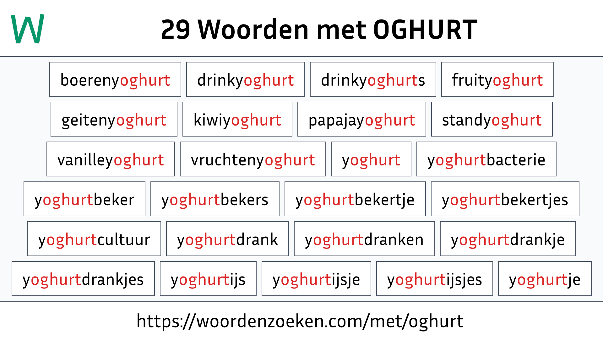 Woorden met OGHURT