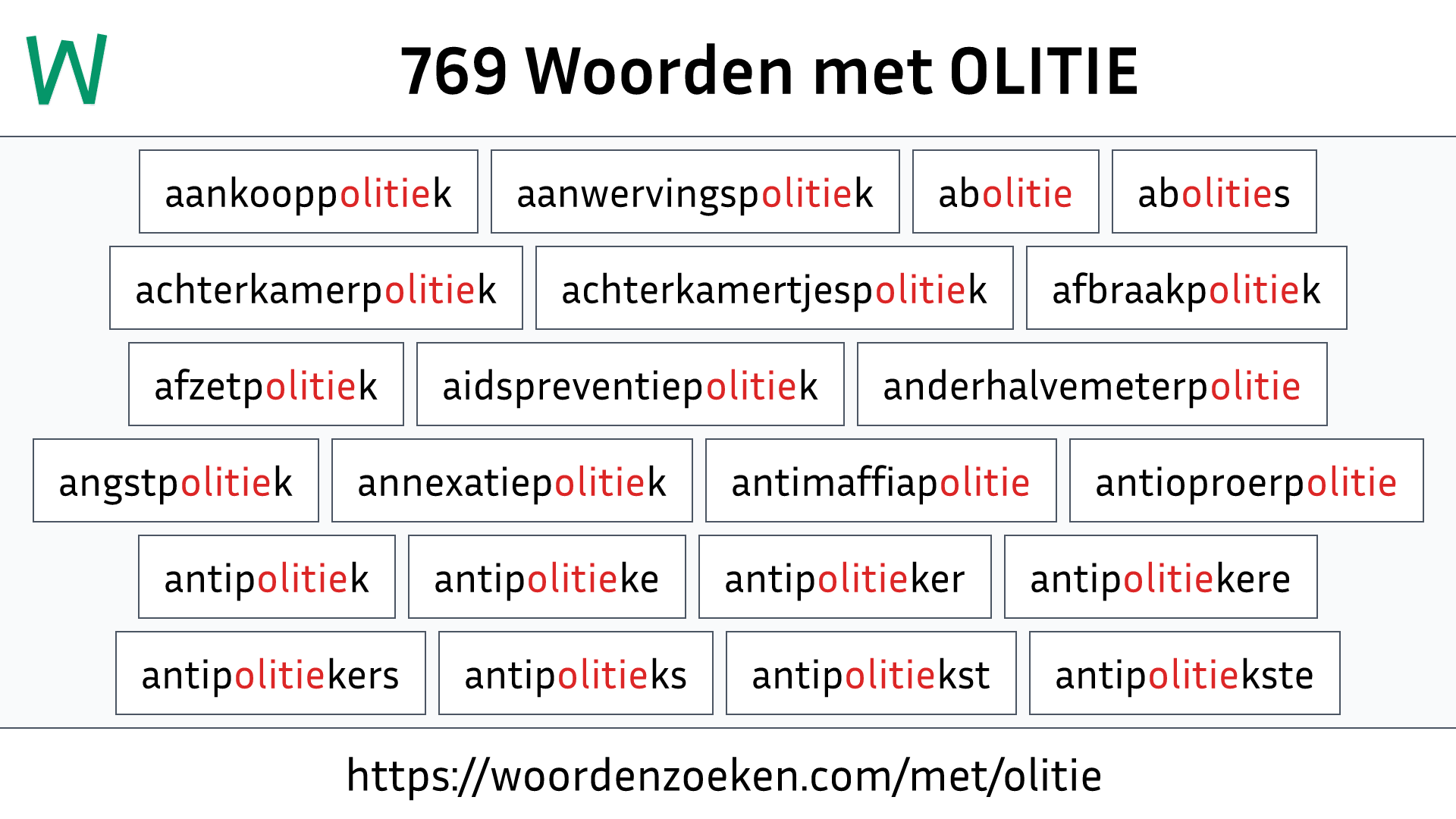 Woorden met OLITIE