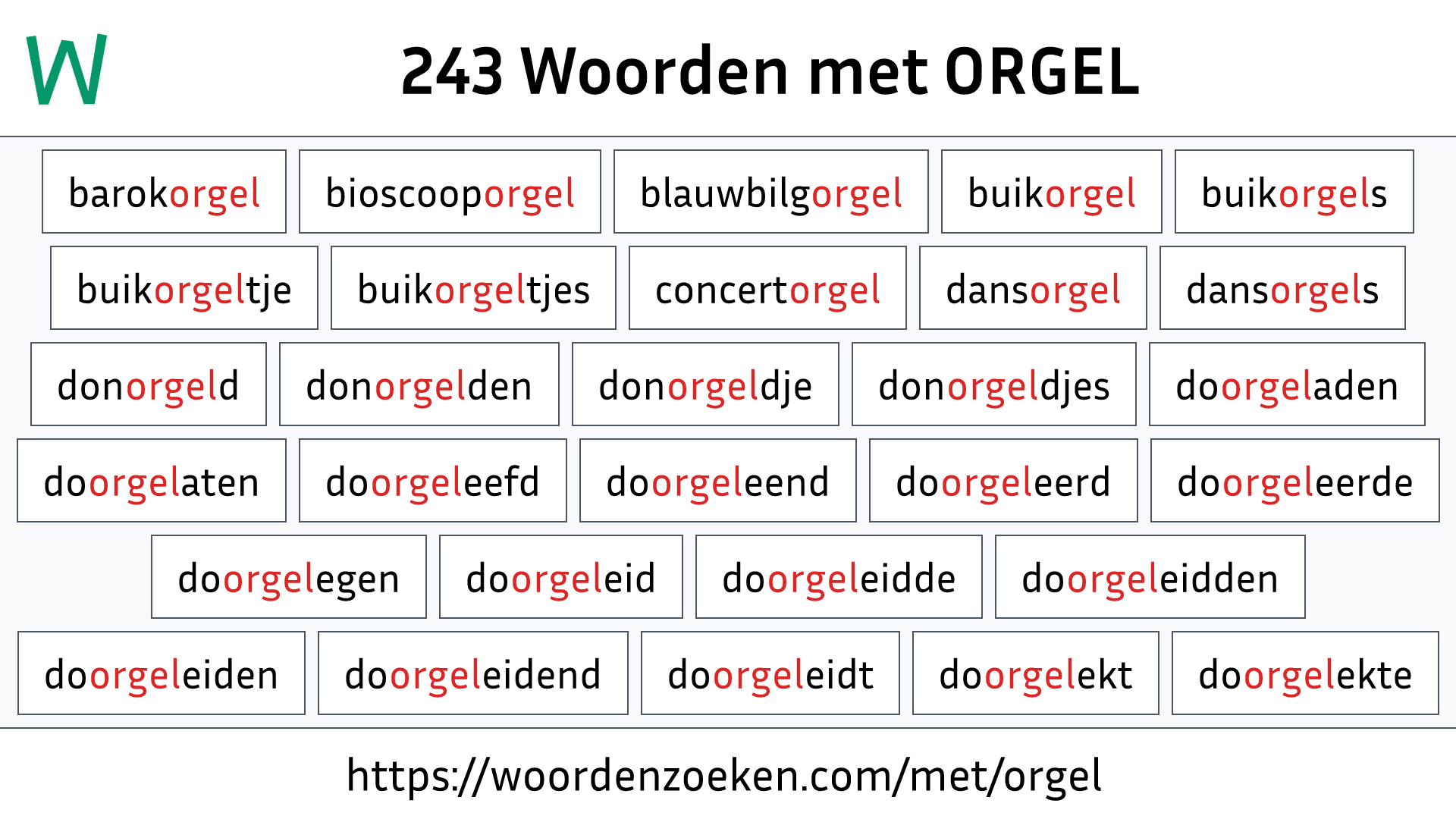 Woorden met ORGEL