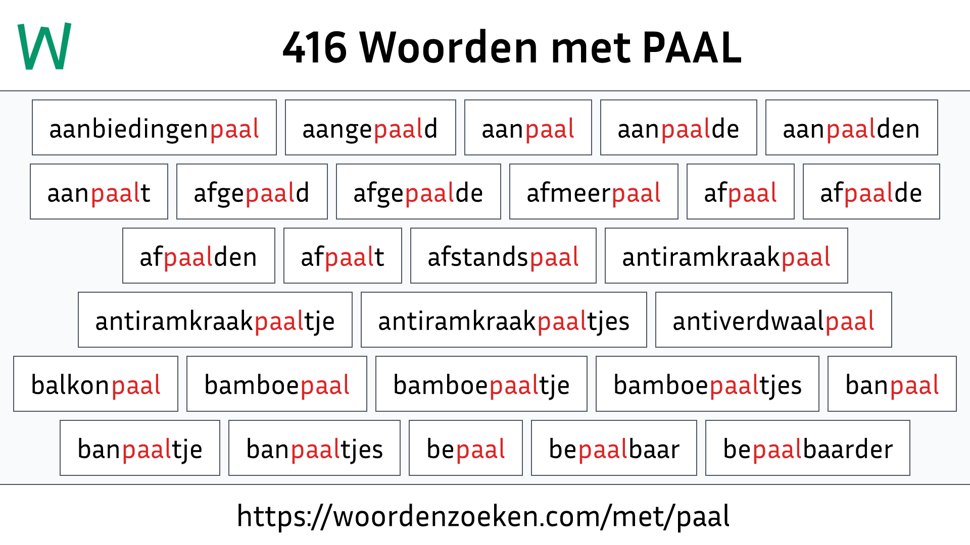 Woorden met PAAL