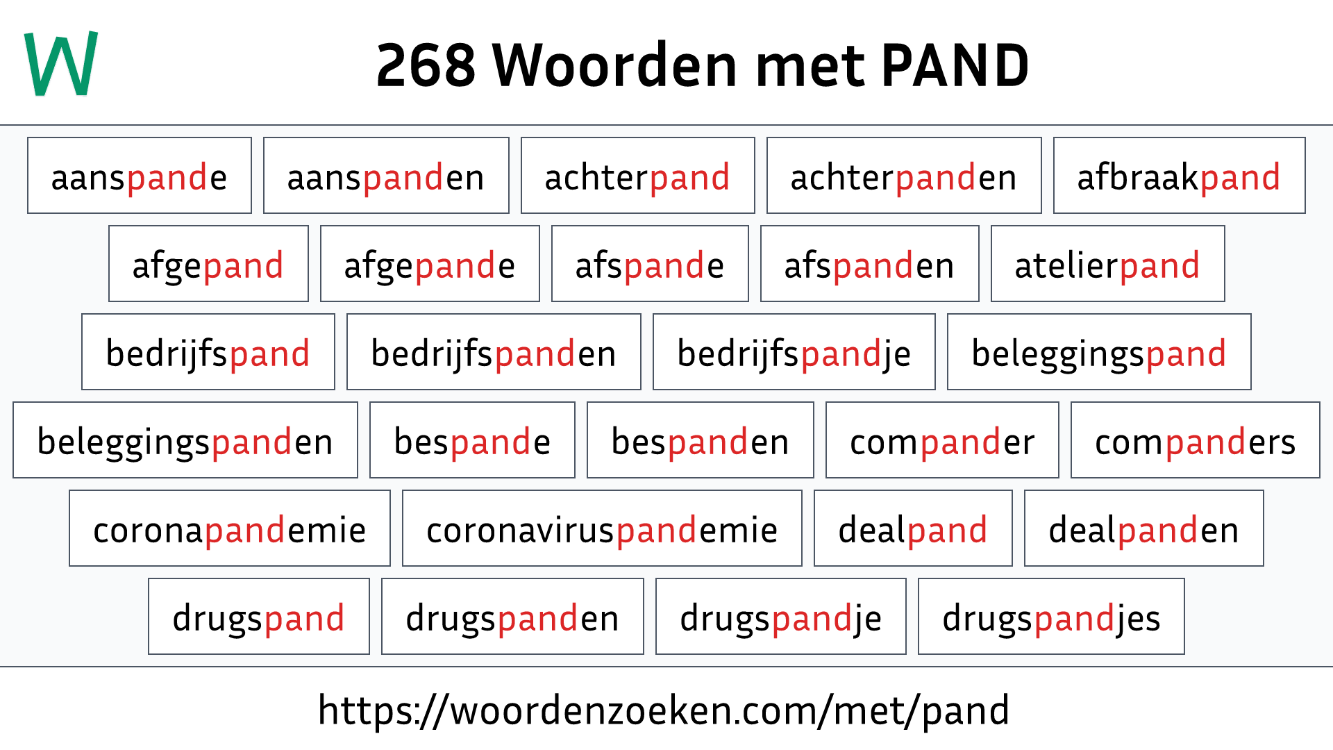 Woorden met PAND