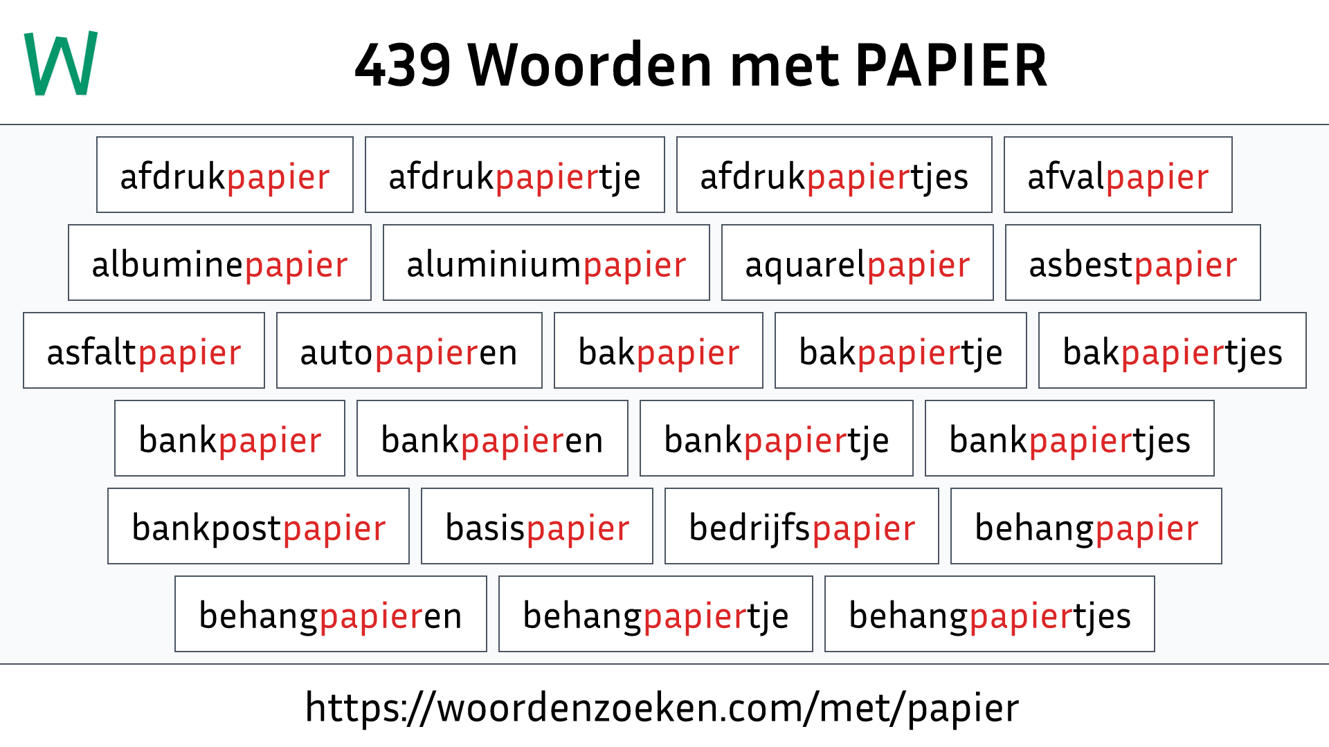 Woorden met PAPIER