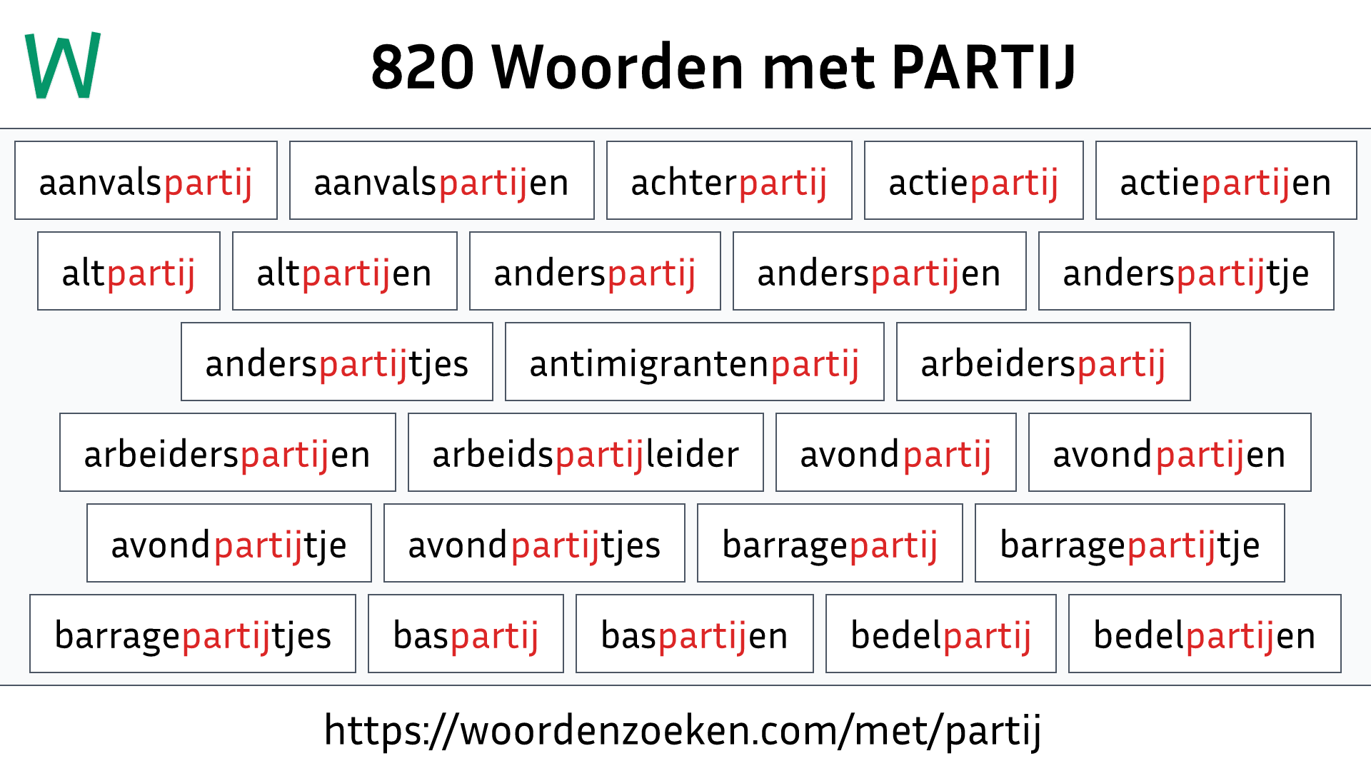 Woorden met PARTIJ